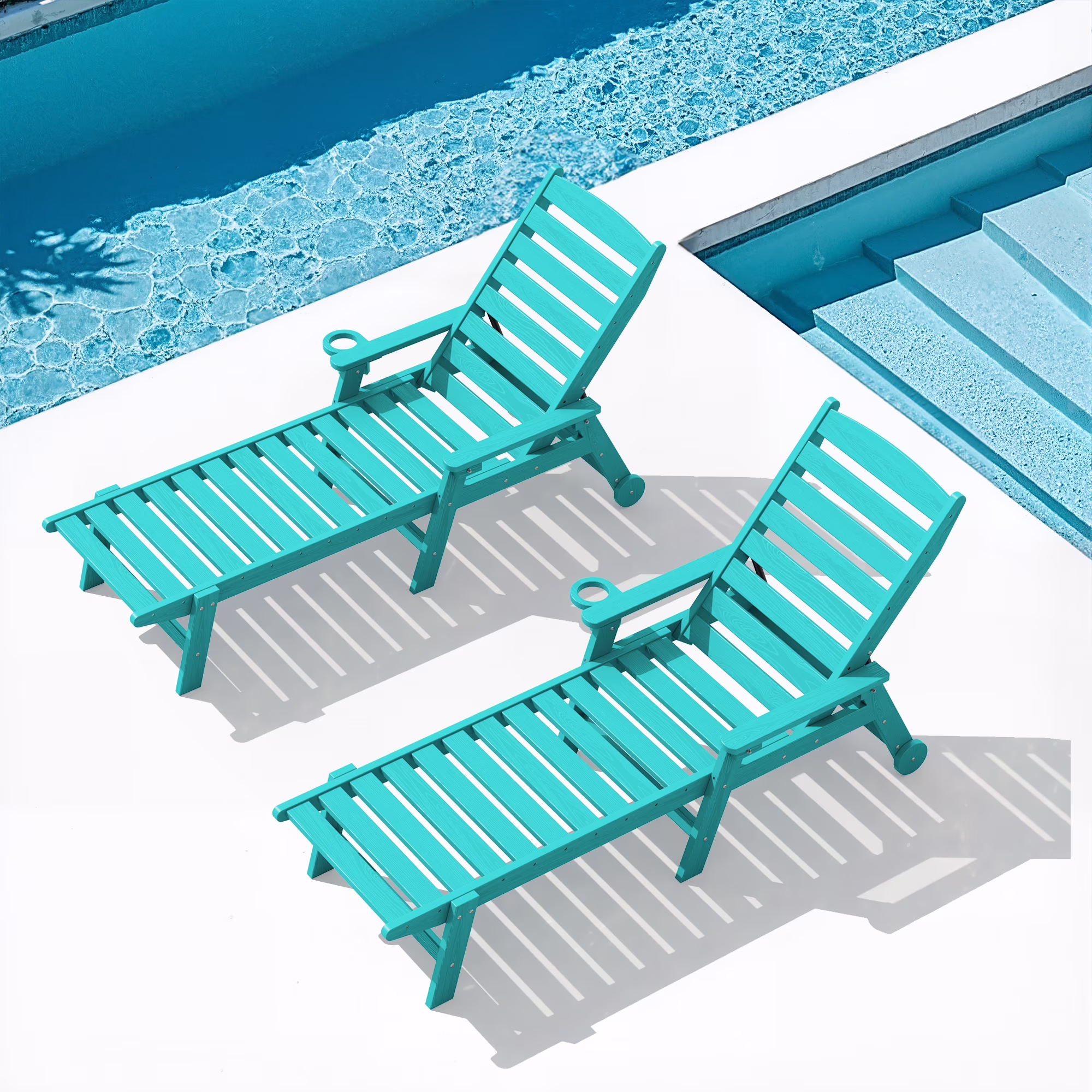 SERWALL Patio Chaise Lounge Chair, 78'' HDPE Outdoor Lounge Chair 5 Positions Pool Lounger Navy Blue - Image 3