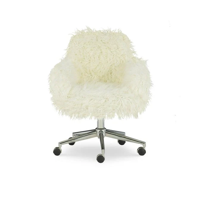 Amber Off-White Faux Fur Executive Chair