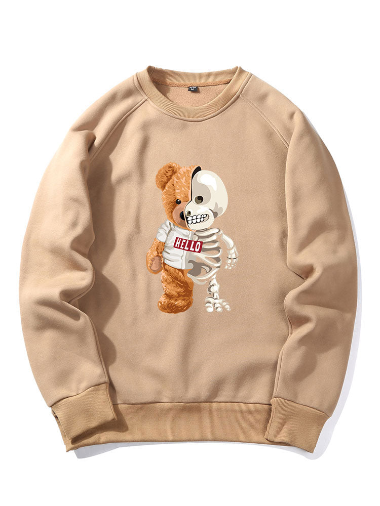 Skeleton Bear Print Raglan Sleeve Sweatshirt