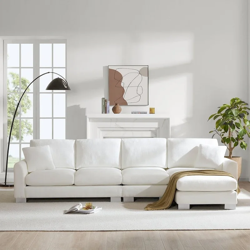 Spacious L-Shaped Chenille Sectional Sofa with Chaise Lounge for Living Room, Apartment, or Office