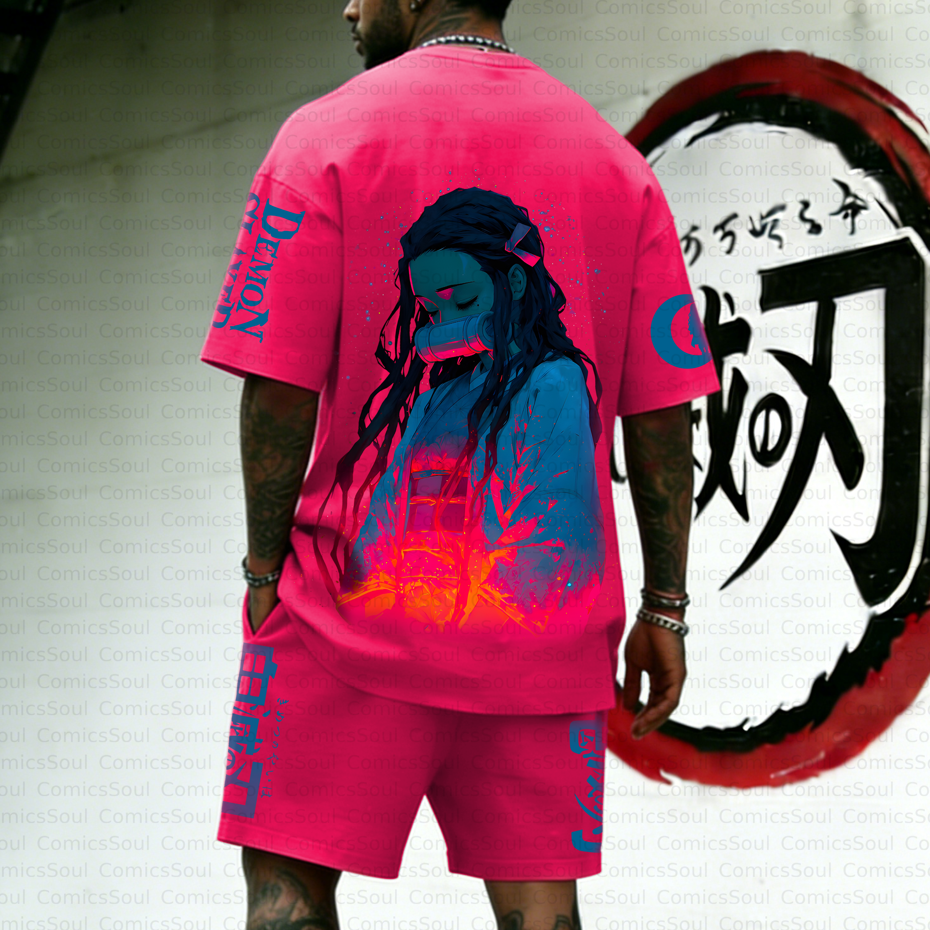 Unisex Anime Inspired Vintage T-shirt& Shorts 2 Pieces Set