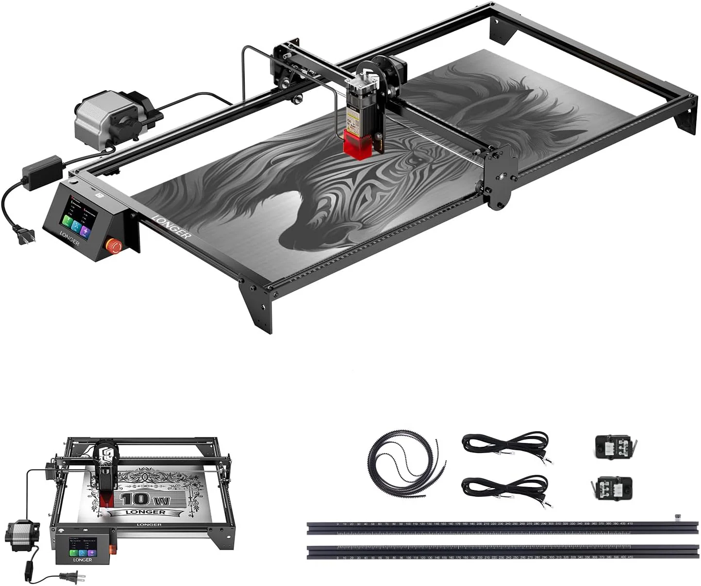 Longer RAY5 10W Laser Engraver with Air Pump, Limit Switch Kit and Y-Axis Extension Kit, Expand Working Area to 33.46 x 15.75, 3.5” Color Touch Screen, DIY Engraver Tool for Metal/Glass/Wood