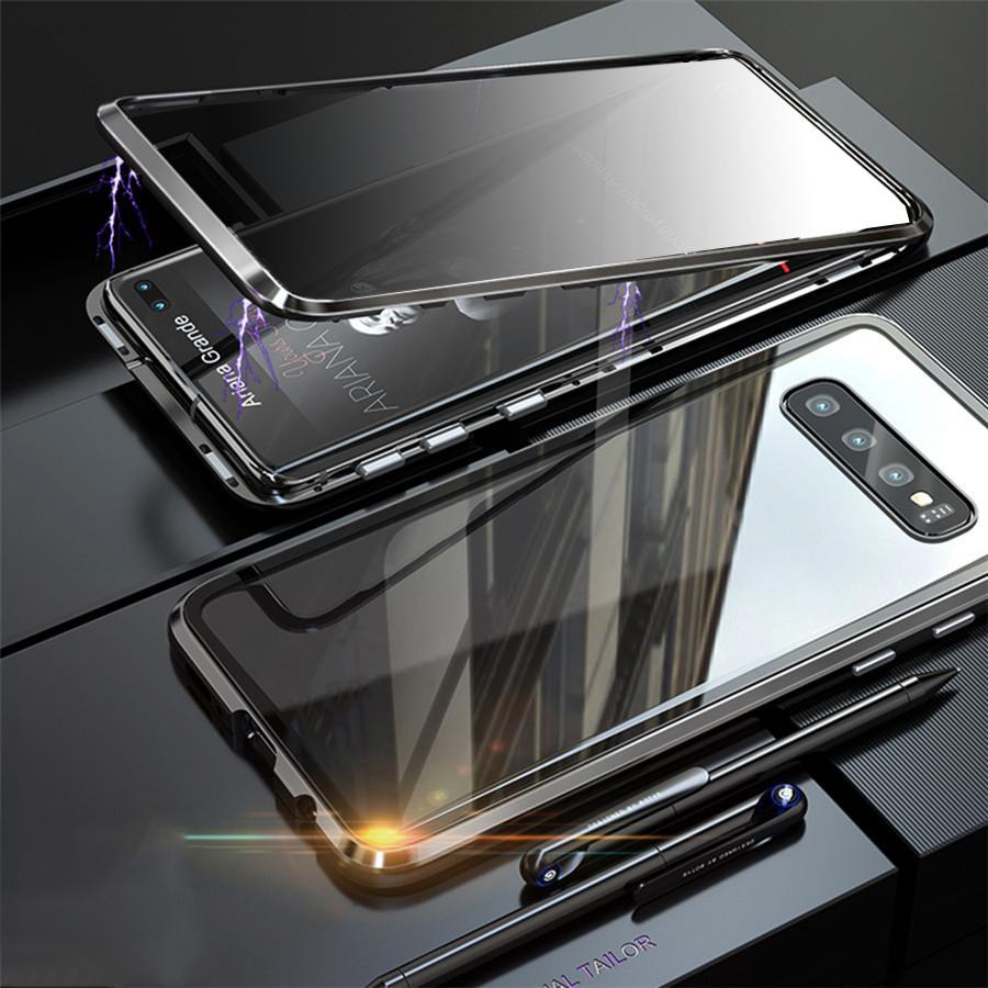 Anti-Peeping Privacy Magnetic Adsorption Two Side Tempered Glass Phone Case For Samsung Series