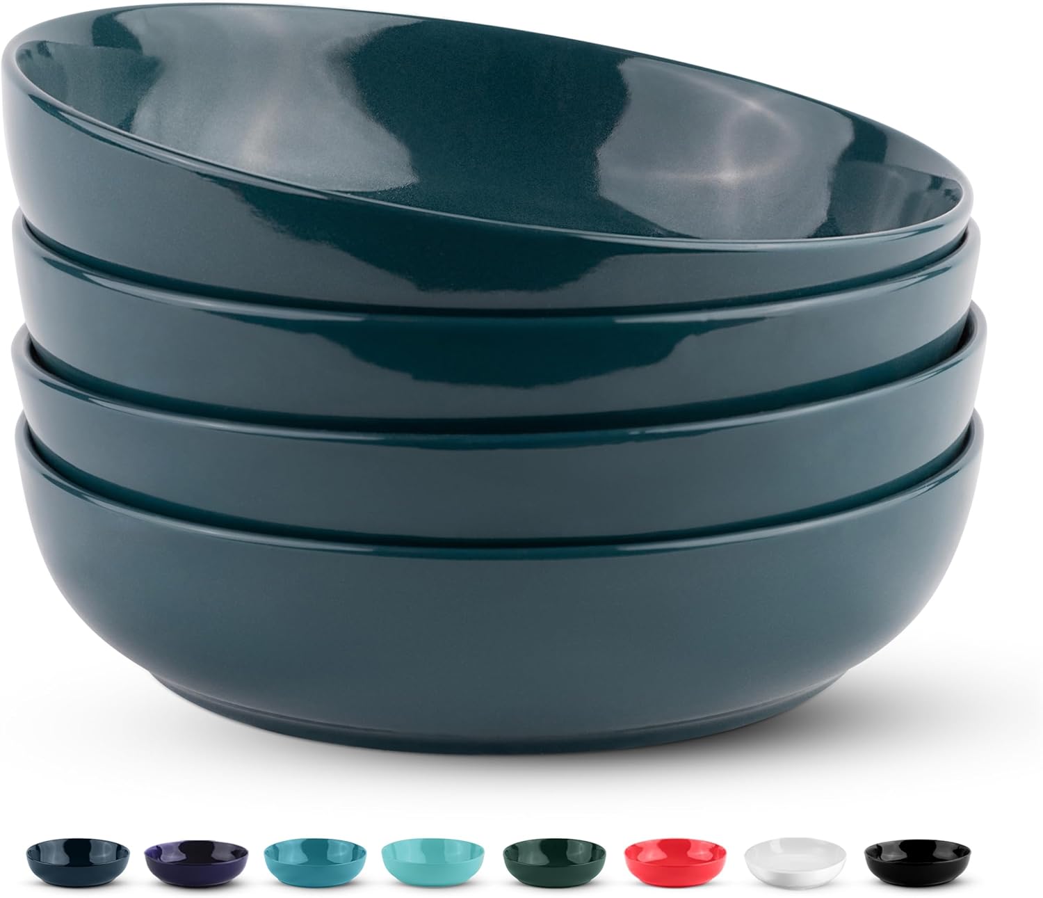 KooK Pasta Bowl, Salad Bowls, Bowls, Serving Bowls, Soup, Ceramic, Large Capacity, Microwave & Dishwasher Safe, Set of 4, 40 Oz, (White)