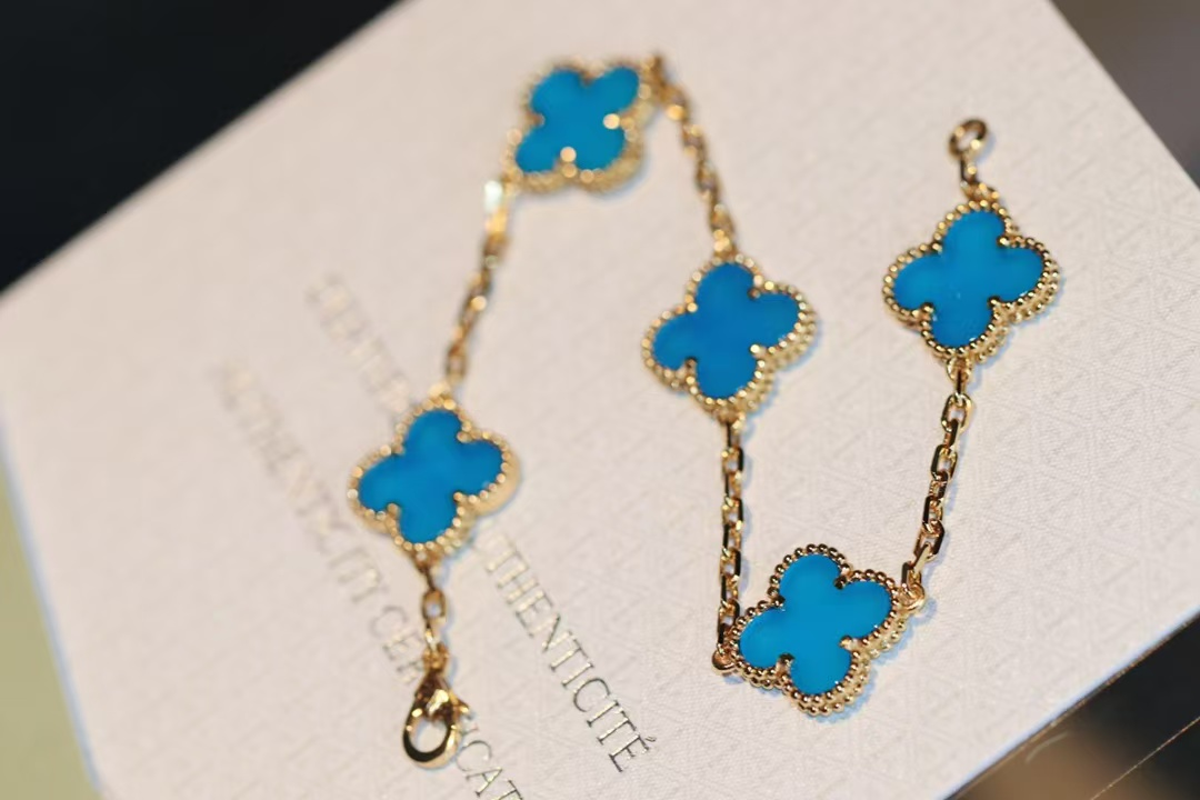 VCA Blue Vintage Alhambra Five Clover Bracelet - Original Replica Club