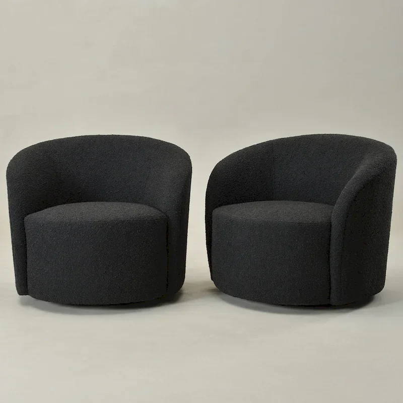 Set of 2 KINWELL 34-Inch Wide Upholstered Swivel Barrel Chairs