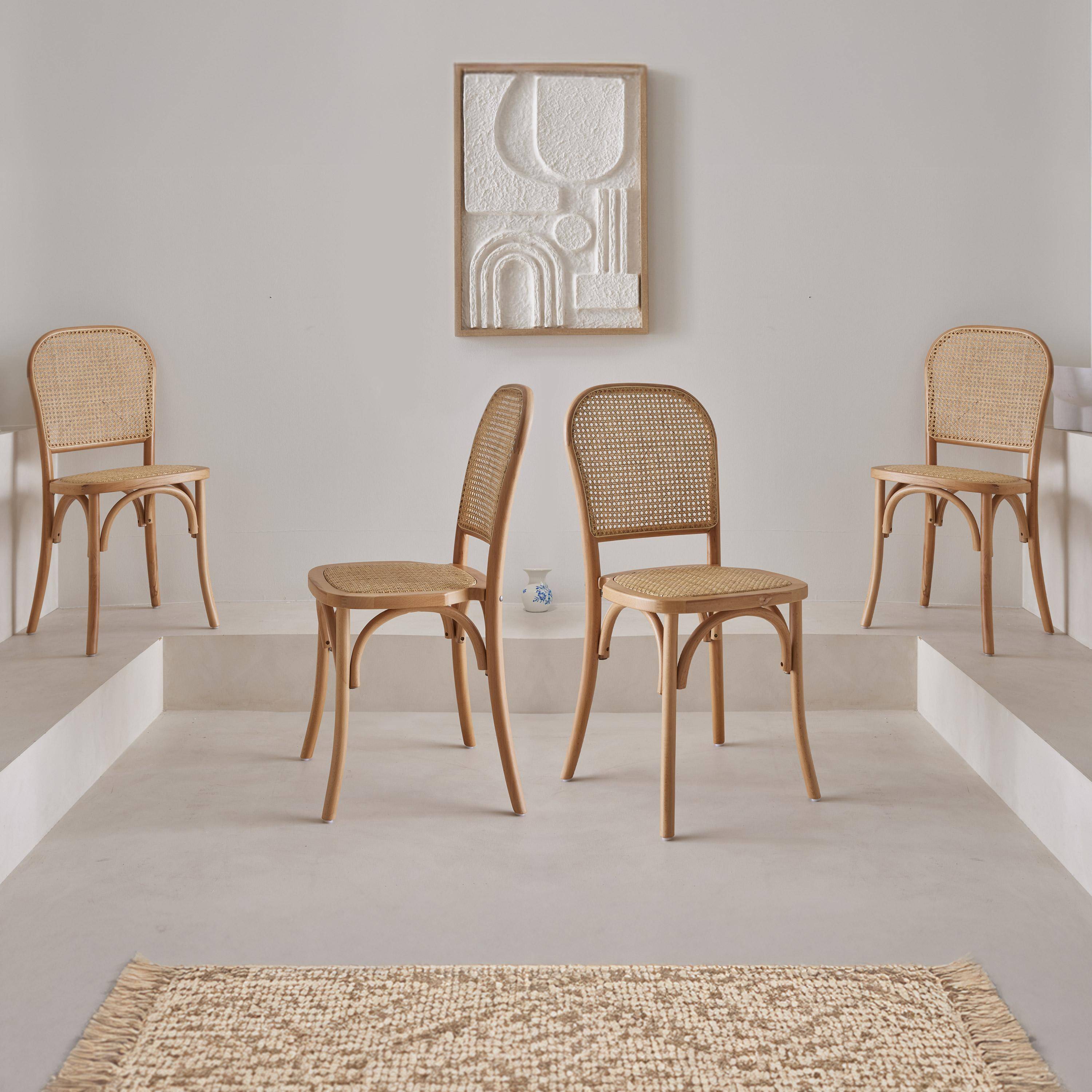 Montparnasse - Sillas de madera y ratán vintage, set de 4