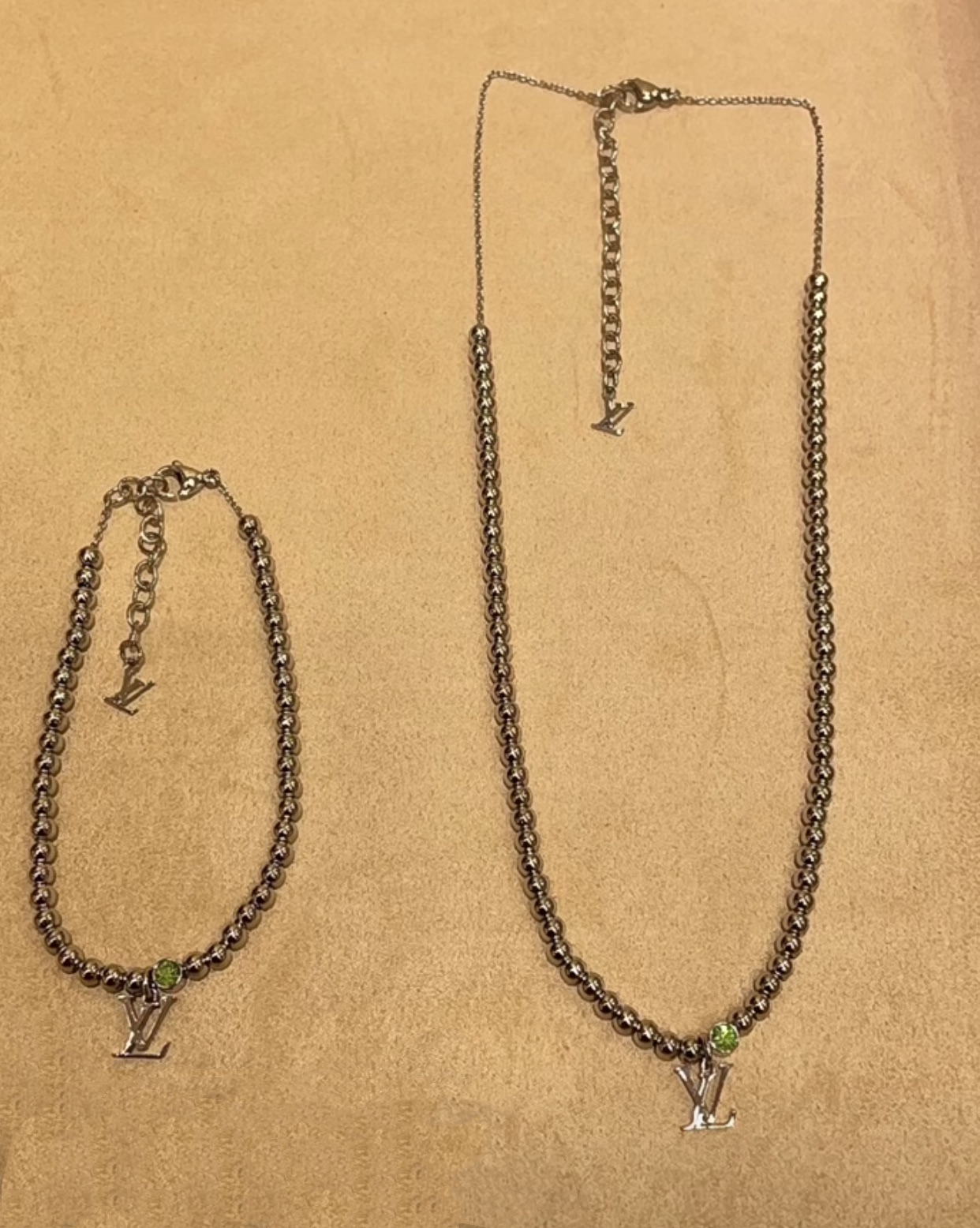 Louis Vuitton Steel Color Beads Men's Bracelet Necklace - Original Replica Club