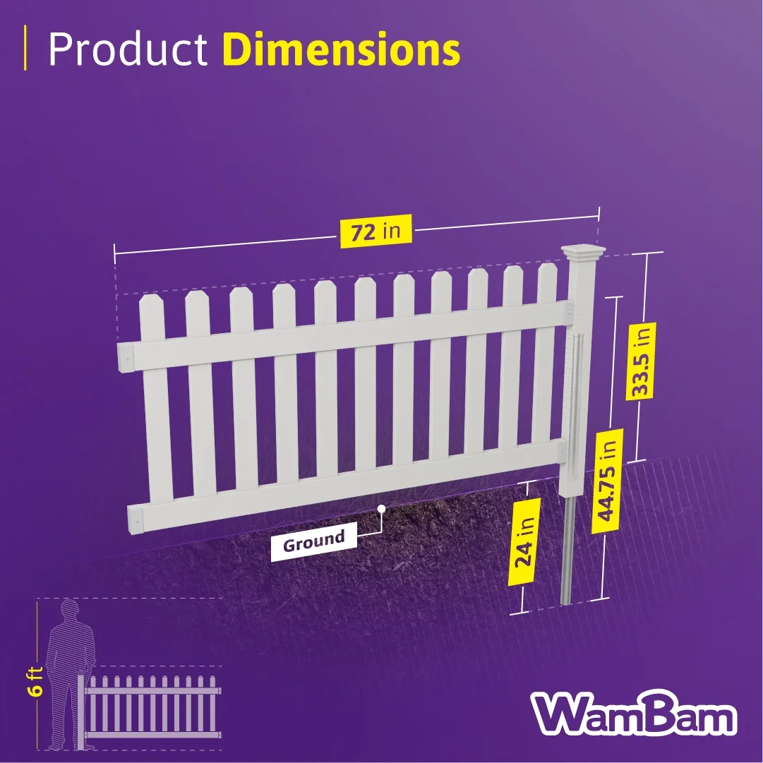 3ft H x 6ft W (1 Panel + 1 Post) No Dig WamBam Newport Fence Kit, White Vinyl Picket Fence, Easy Install Outdoor Fence for Backyard or Patio, DIY Decorative Fencing, ZP19002 - Image 7