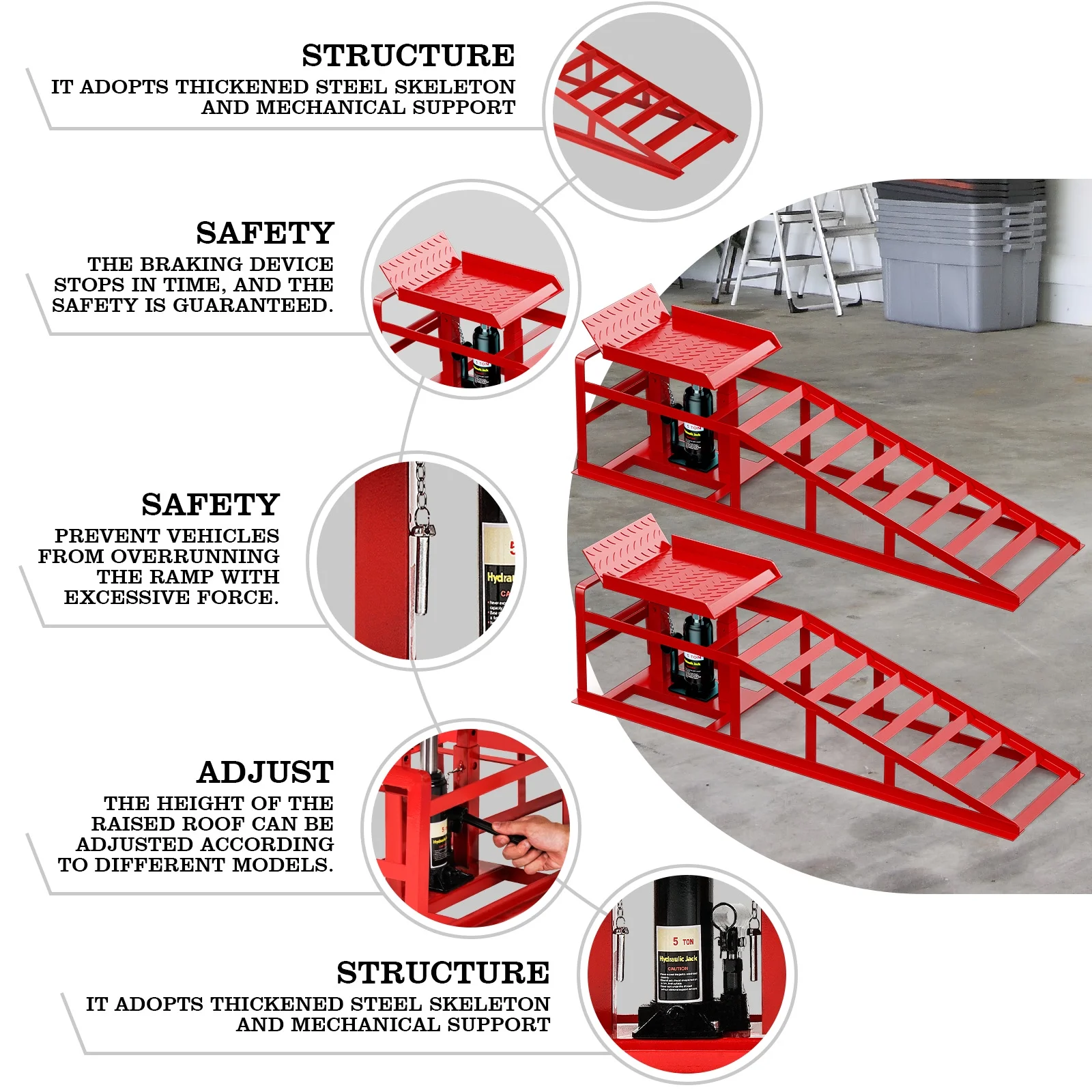 Lafati 2-Pack Hydraulic Car Ramps: Heavy-Duty Vehicle Ramps with 5T / 10000lbs Jack Load Capacity, Portable Design for Effortless Oil Changes and Car Lifts - Image 4