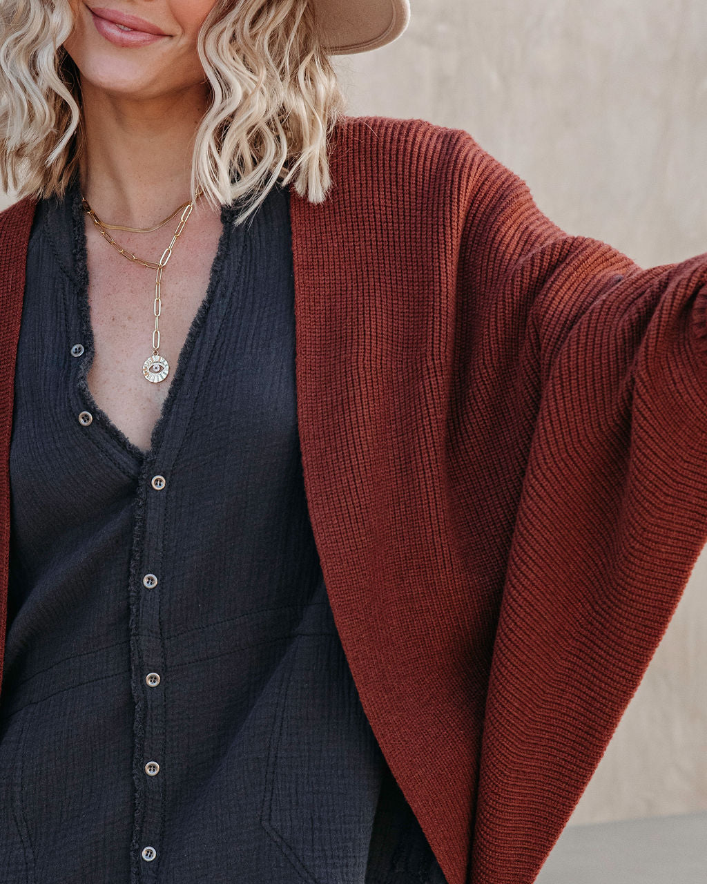 Mariah Knit Dolman Sleeve Cardigan - Rust - Se7enfashion