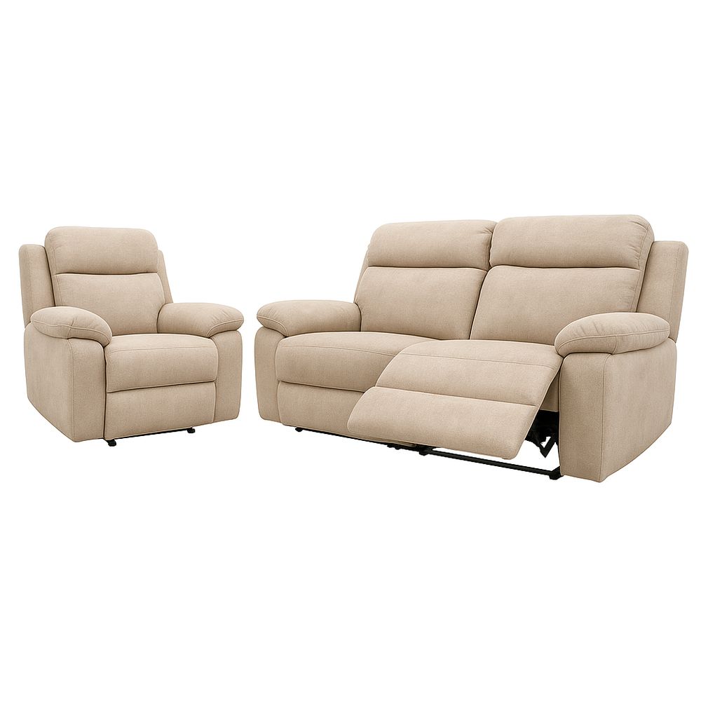 Sofá Reclinado de Tela Beig de 2 Plazas con Sillón Reclinado a Juego,Estilo Moderno