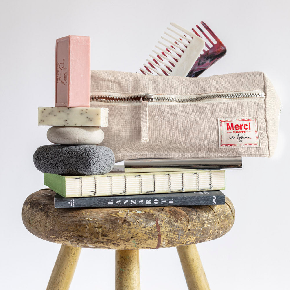 Trousse de toilette en lin lavé - Pierre