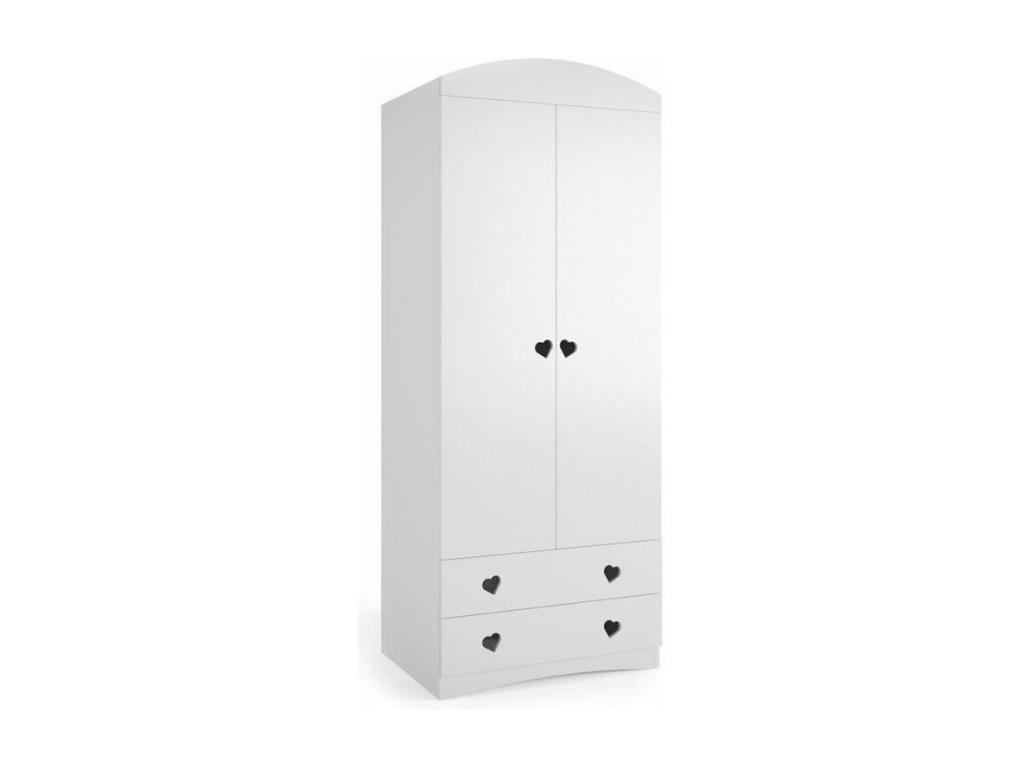 Armario infantil blanco con 2 puertas y 2 cajones decorado con corazones Homelyvo