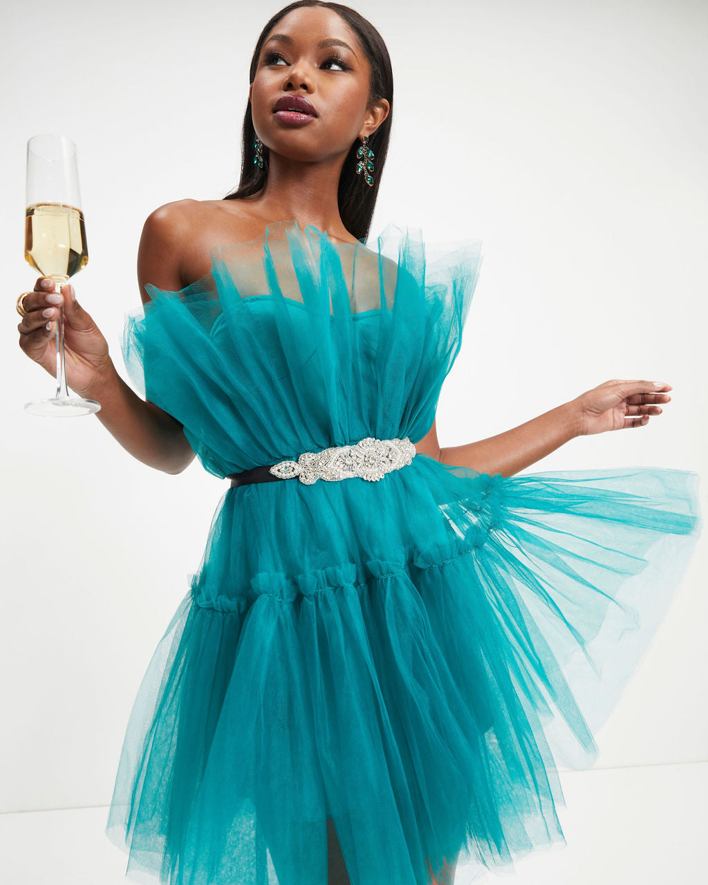 She Persisted Strapless Tulle Mini Dress - Teal - Se7enfashion