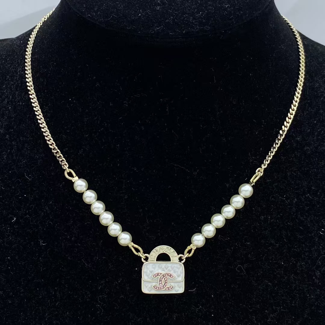 Chanel Bag Pendant Pearl Chain Necklace - Original Replica Club