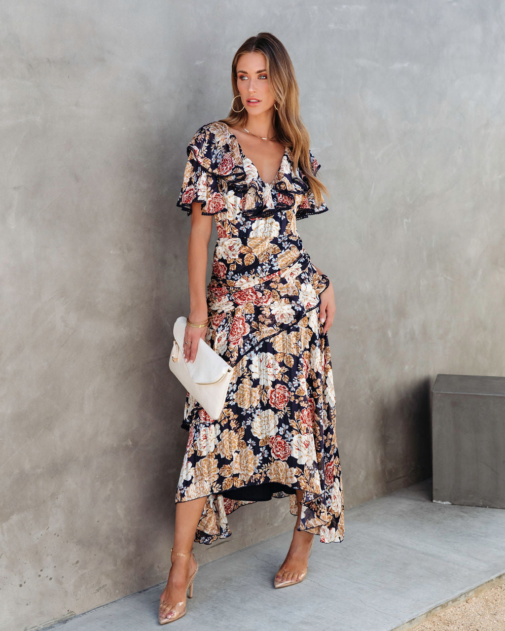 She Deserves A Crown Floral Ruffle Maxi Dress - Se7enfashion