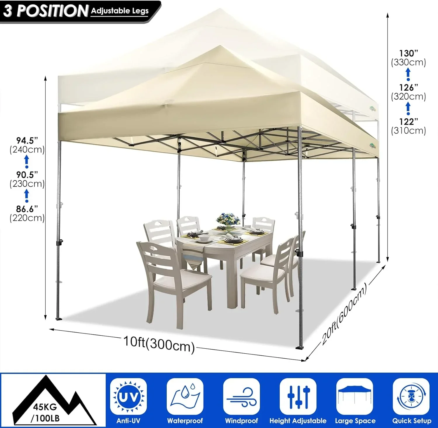 COBIZI 10x20 Heavy Duty Pop up Canopy Tent 6 sidewalls Commercial Canopy Wedding Party Tents