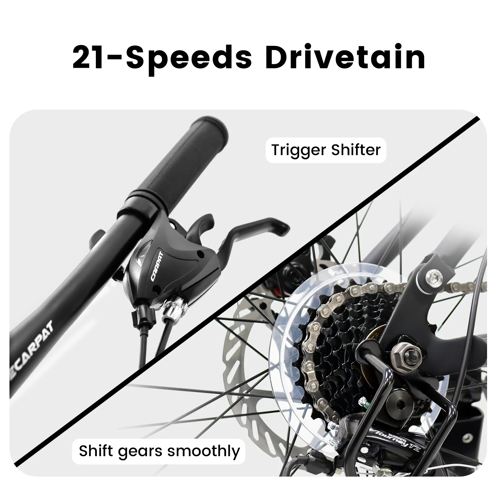 Mountain Bike 26 inch Wheels, 21-Speed Full Suspension Mens Womens Trail Commuter City Mountain Bike, Carbon Steel Frame Disc Brakes Thumb Shifter Front Fork Rear Shock Absorber Bicycles - Image 8