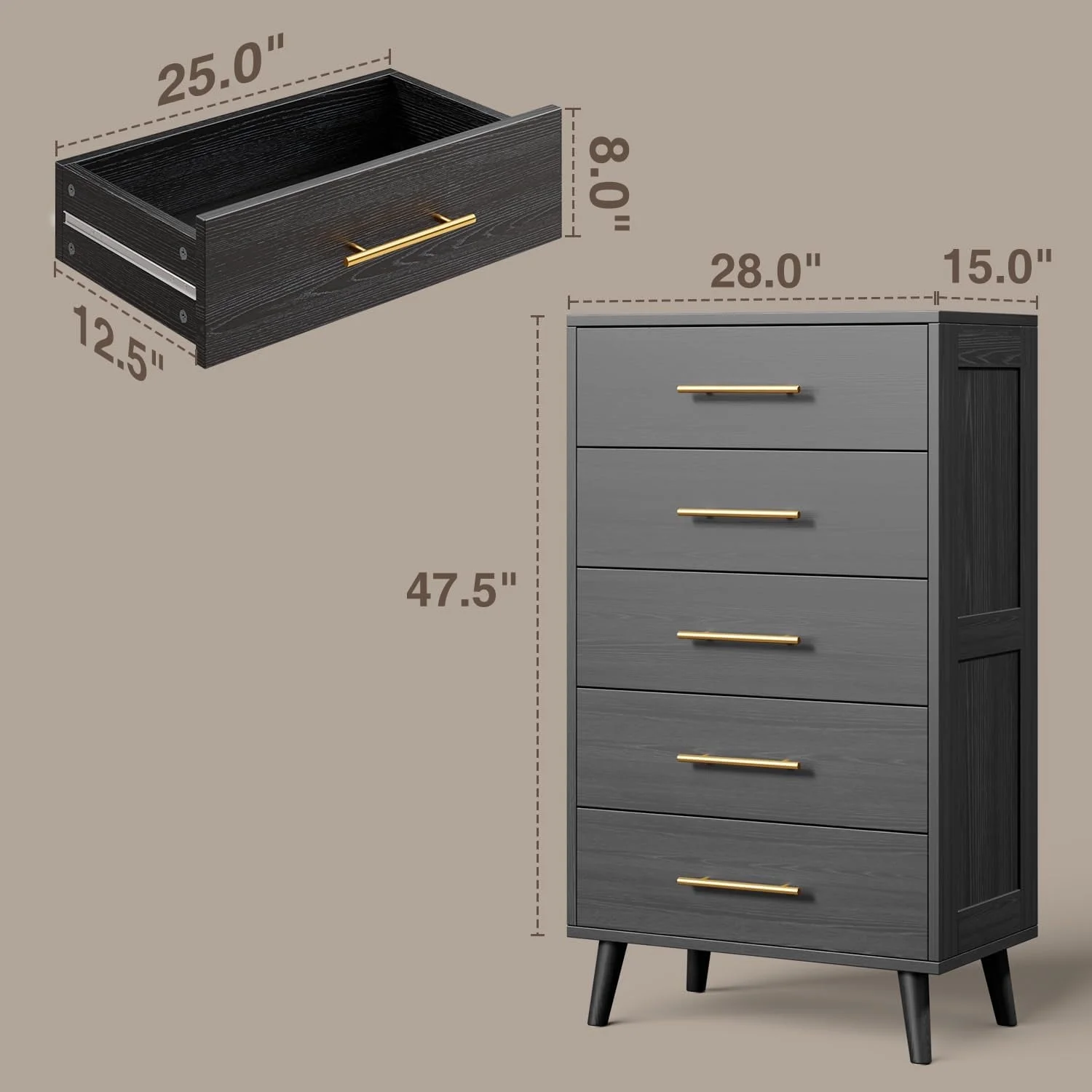 Lofka King Bedroom Furniture Set - Includes One King Bed Frame, Two Nightstands and 2 Dressers for Modern Home Decor - Image 3