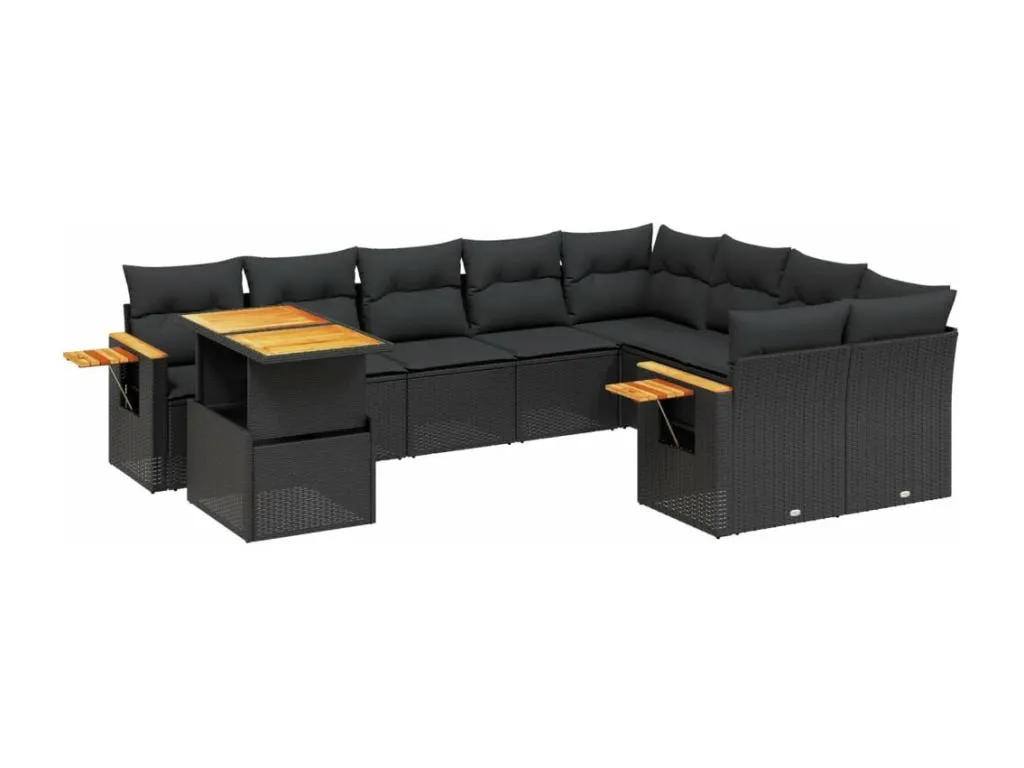 Set de sofás de jardín 10 pzas cojines ratán sintético negro 29699UEBL