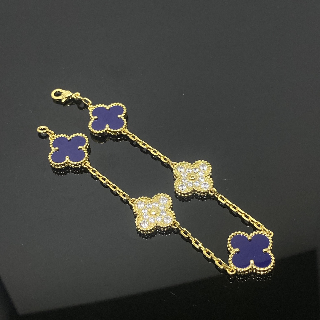 VCA Lapis Lazuli Vintage Alhambra Bracelet, 5 Motifs - Original Replica Club