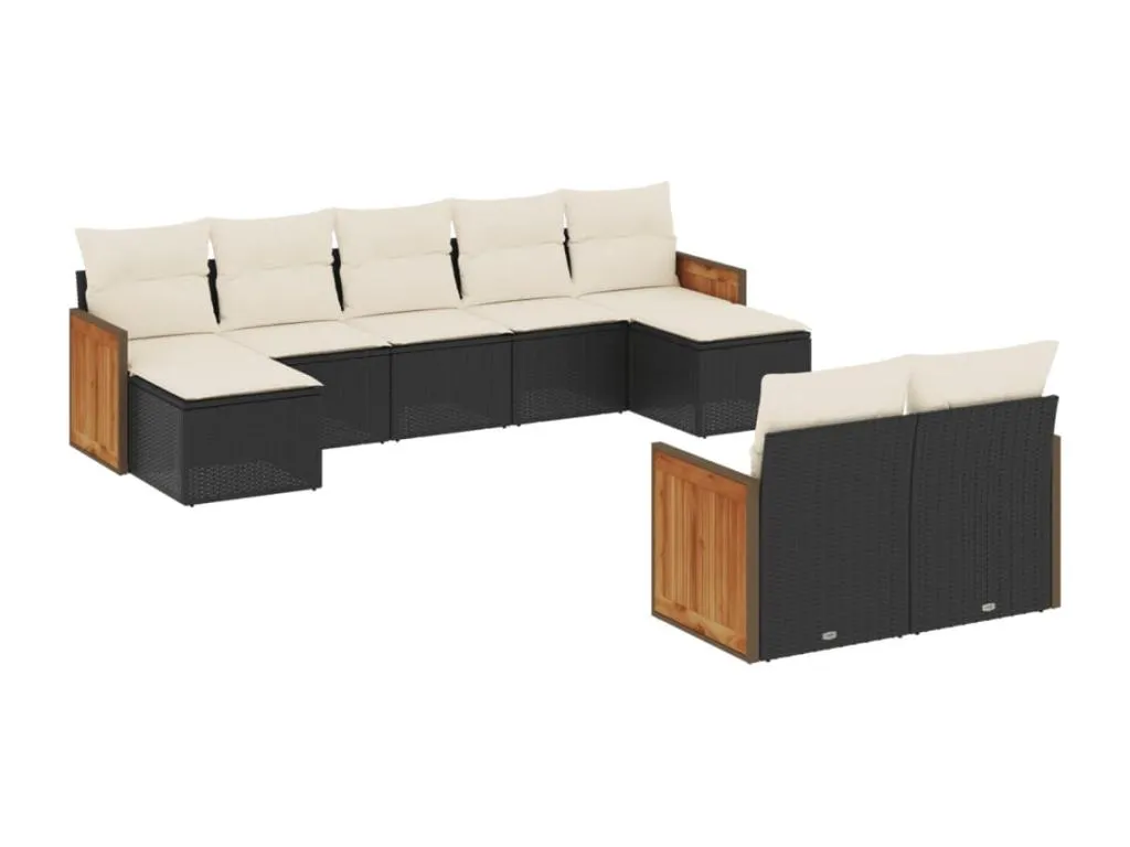 Set de sofás de jardín 8 piezas y cojines ratán sintético negro gvfg80175