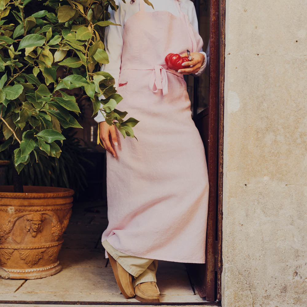 Tablier en lin lavé - Rose Granité