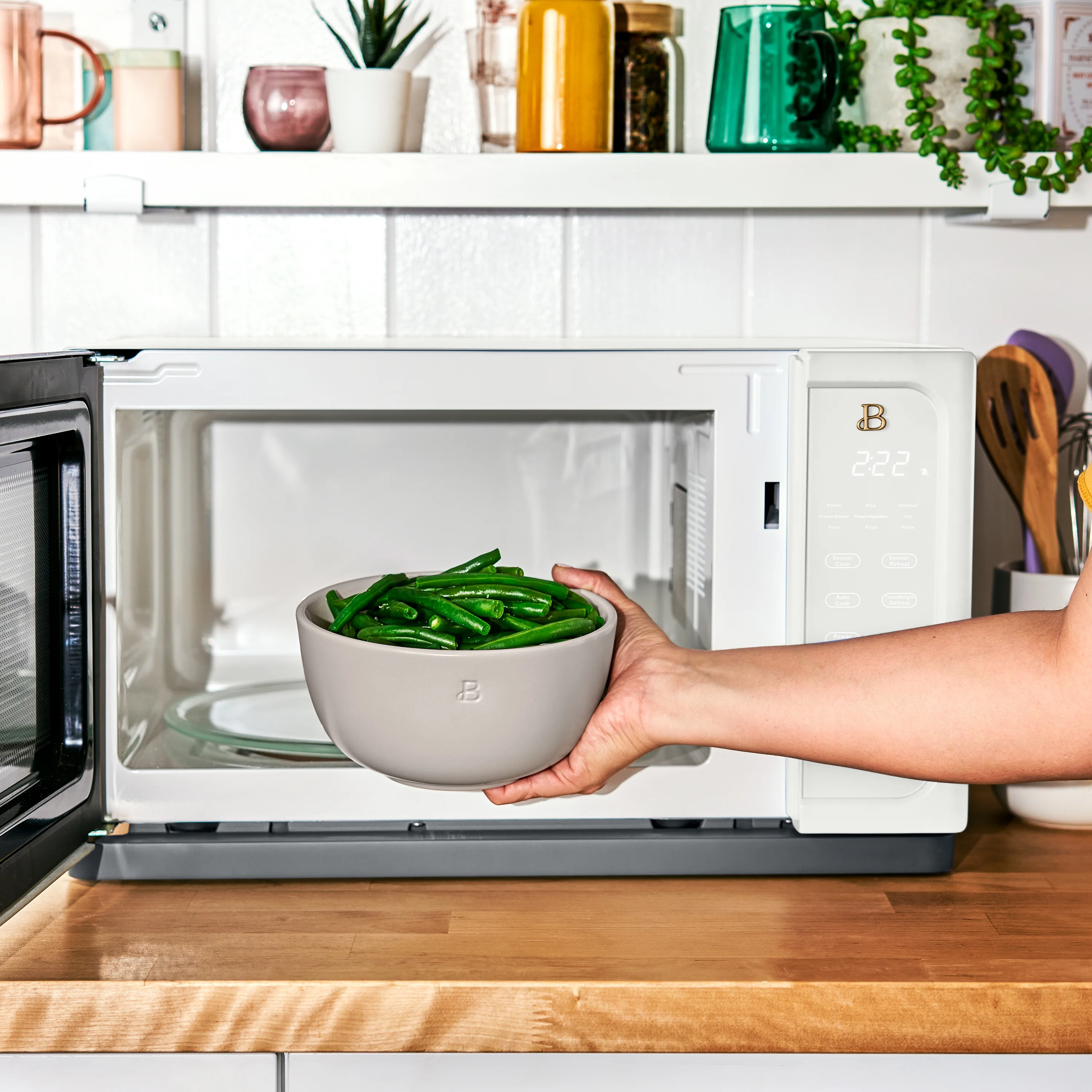 Beautiful 1.1 Cu ft 1000 Watt, Sensor Microwave Oven, White Icing by Drew Barrymore, New - Image 14