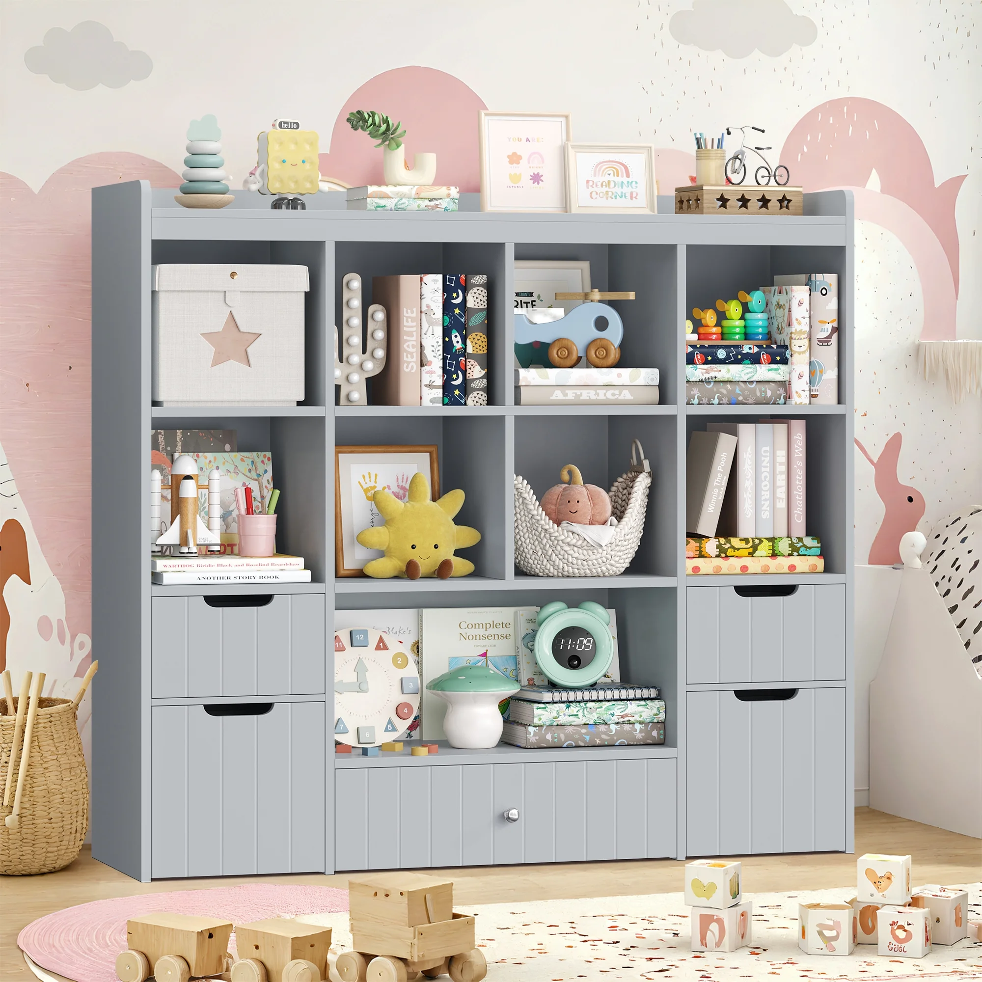 Homfa Kids Toy Storage Organizer with Cubby, Kids Toy Storage Chest with Removable Drawers, Kids Bookcase for Playroom Bedroom Living Room, Pink - Image 27