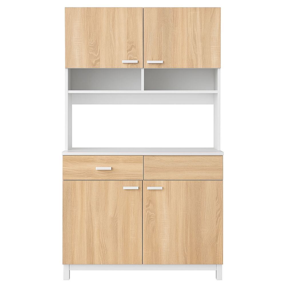 Mueble de Cocina Moderno de Madera en Color Natural con Estante, Armario y Cajones