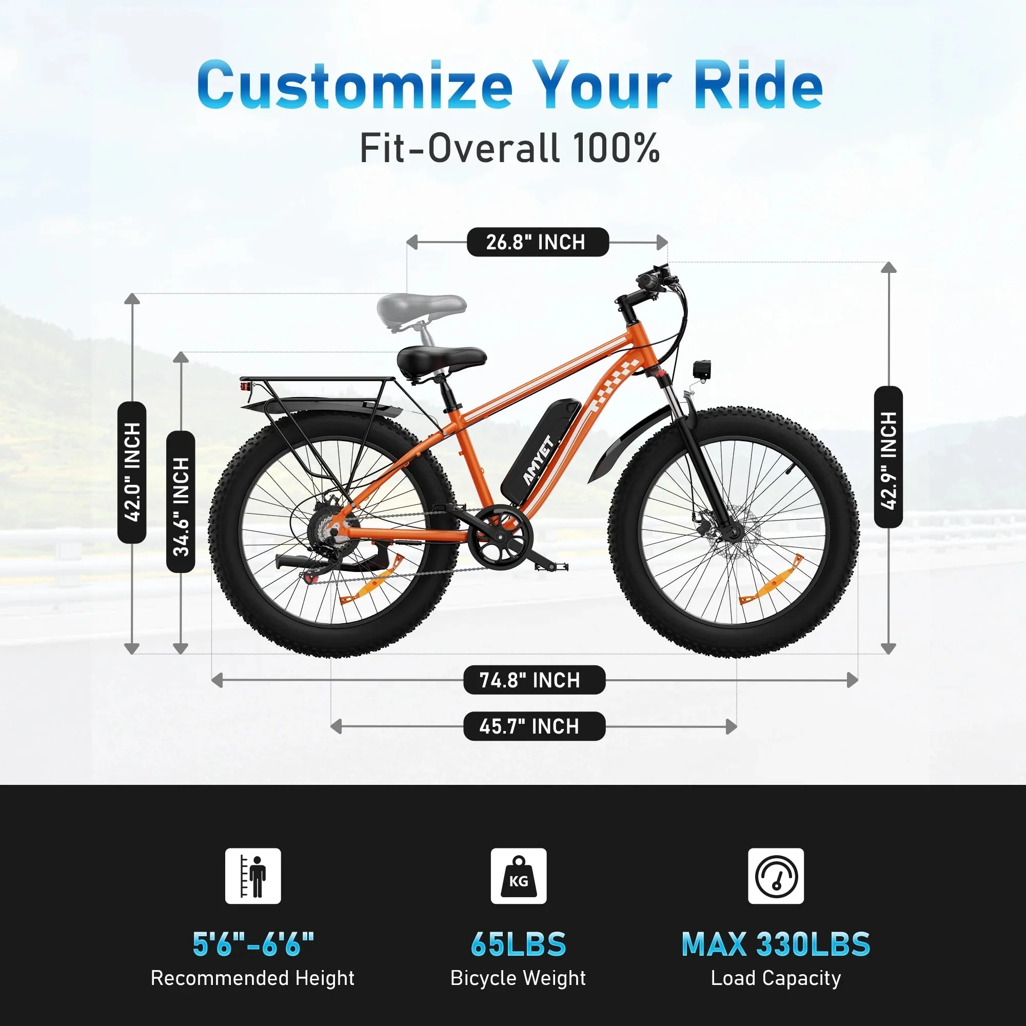 AMYET 26 x 4 Fat Tire Electric Mountain Bike, 48V 15Ah, 7-Speed - EB26 - Image 23 AMYET 26 x 4 Fat Tire Electric Mountain Bike, 48V 15Ah, 7-Speed - EB26 - Image 23