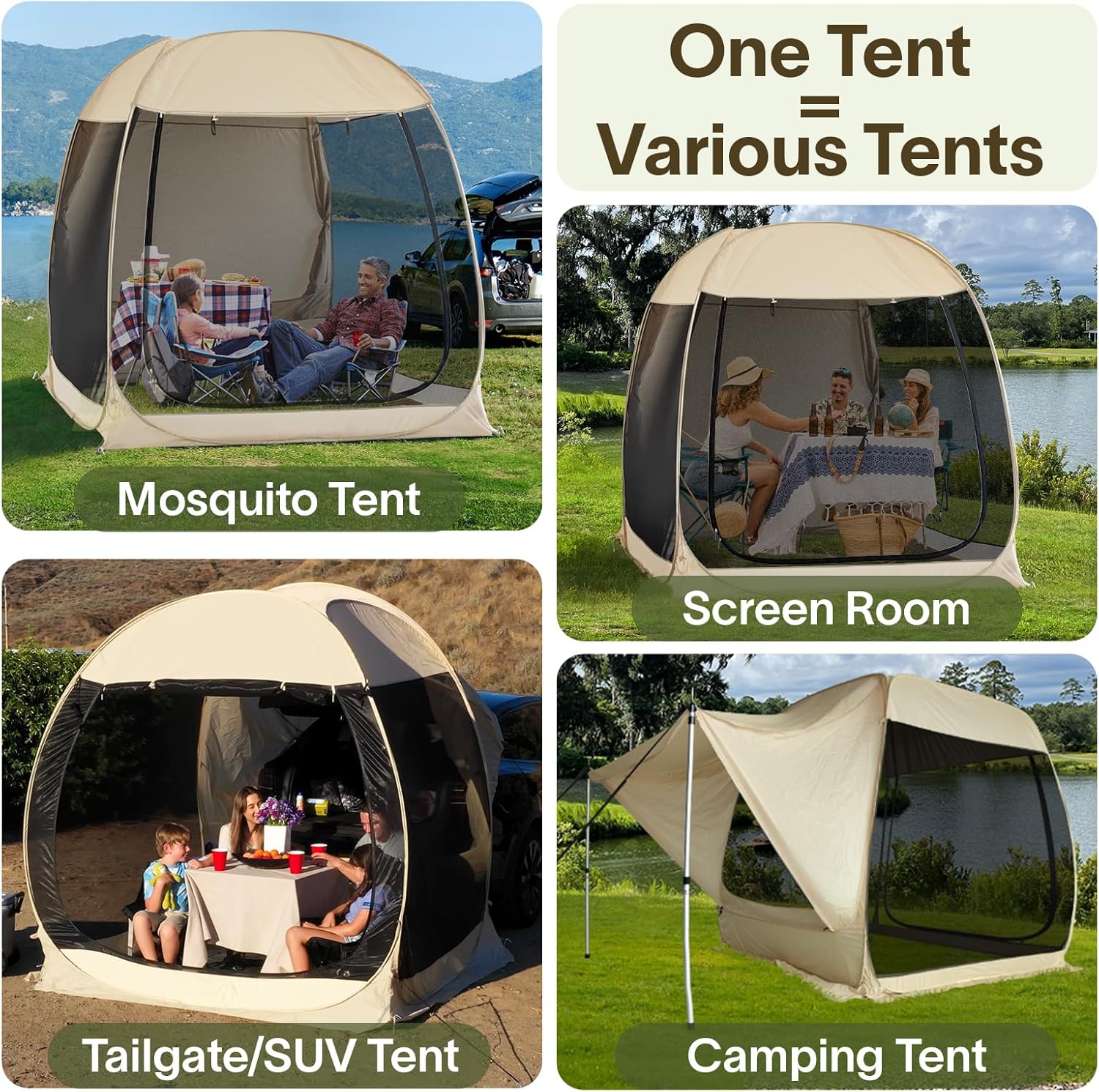 Screen gazebo sleeps 6-10-15 people Igloo-style canopy tent mosquito net on the sides Perfect