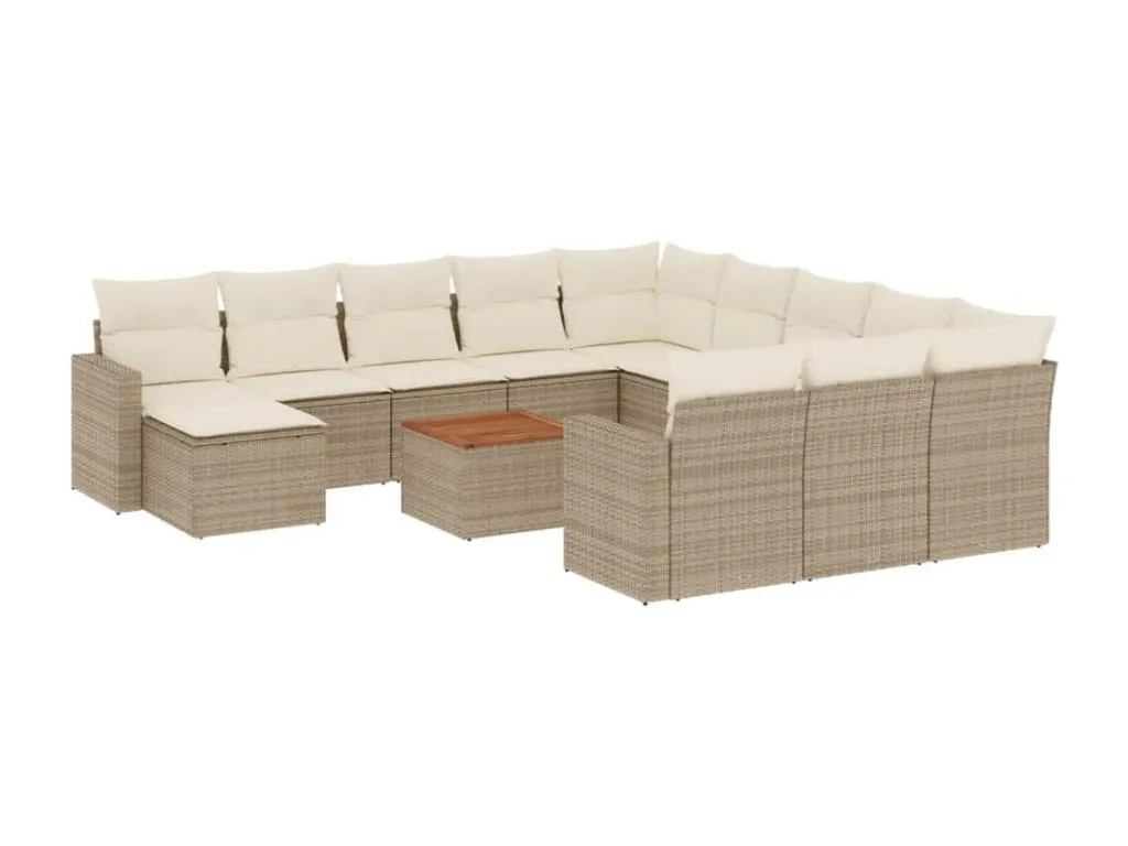 Set sofás de jardín con cojines 13 pzas ratán sintético beige