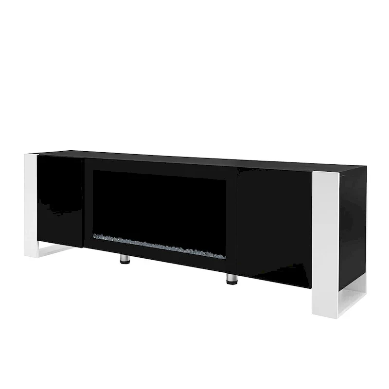 Contemporary Black 68.1" TV Stand with Fireplace and 2 Spacious Cabinets for TVs Up to 78"