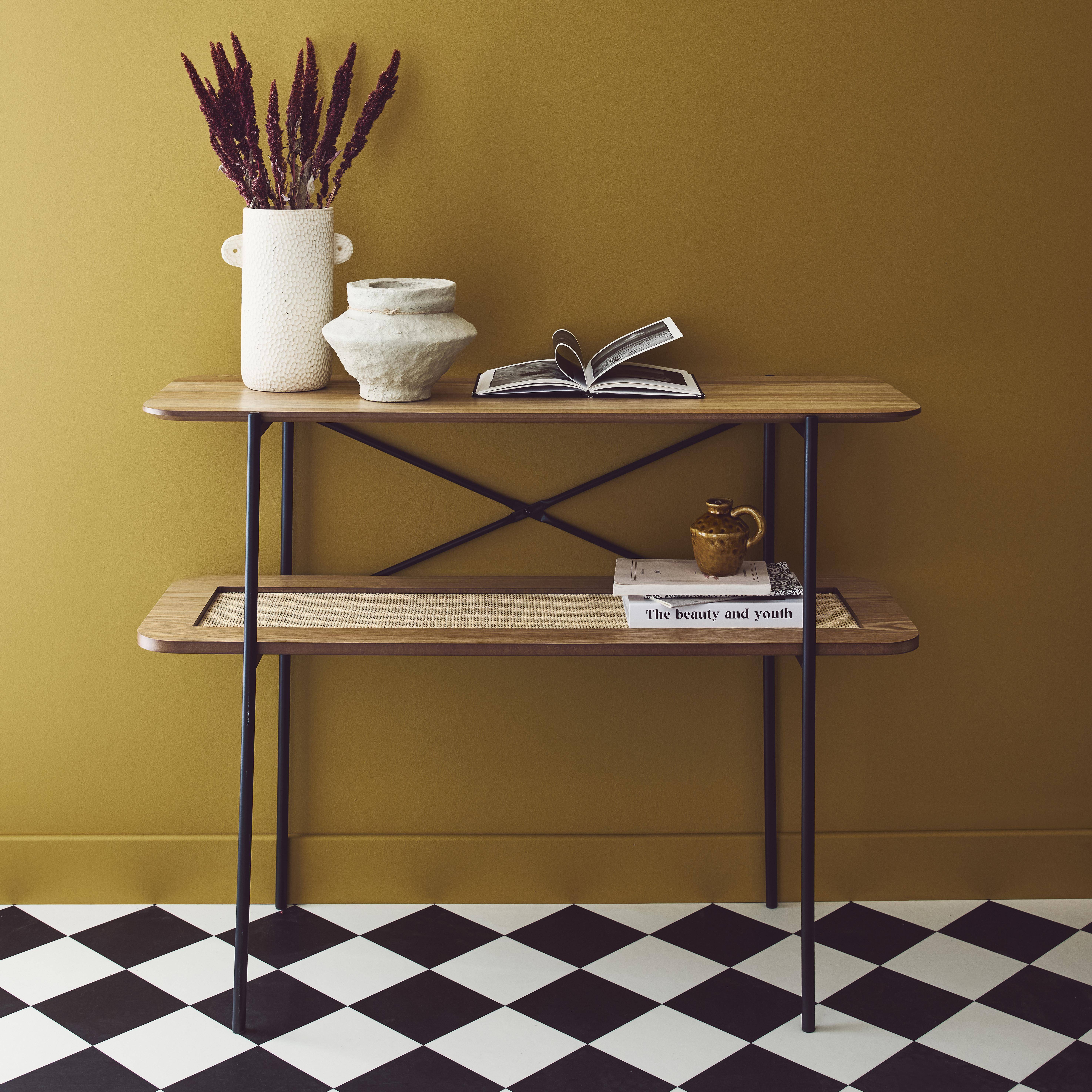 Manado - Consola vintage efecto madera y caña doble, 100cm