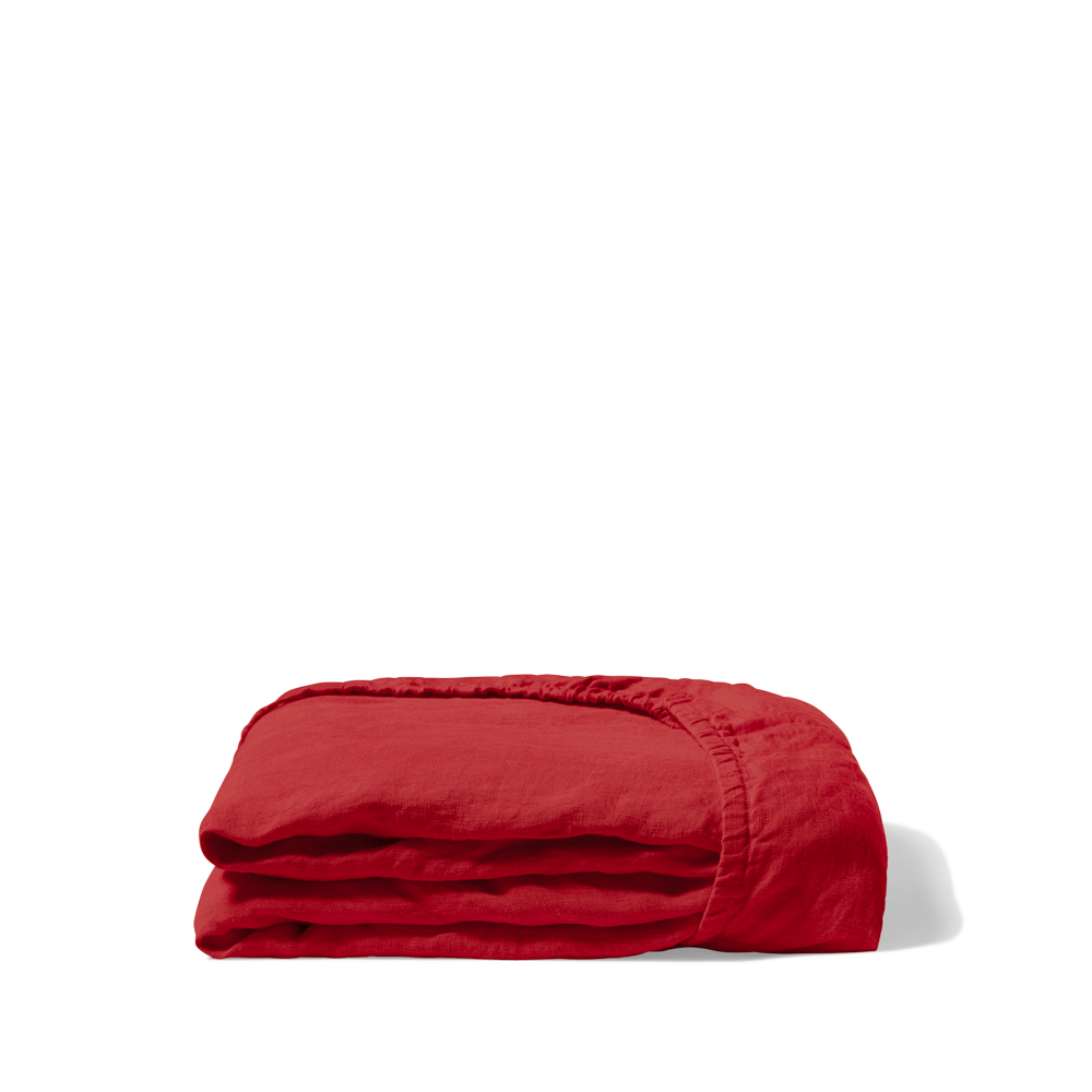 Drap-housse en lin lavé - Rouge Vermillon
