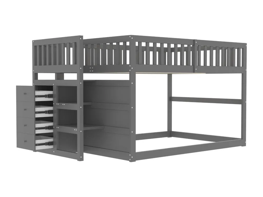 Litera 140x200cm de Banakdecoracion maciza - con 4 cajones laterales - Gris 03357HFZX
