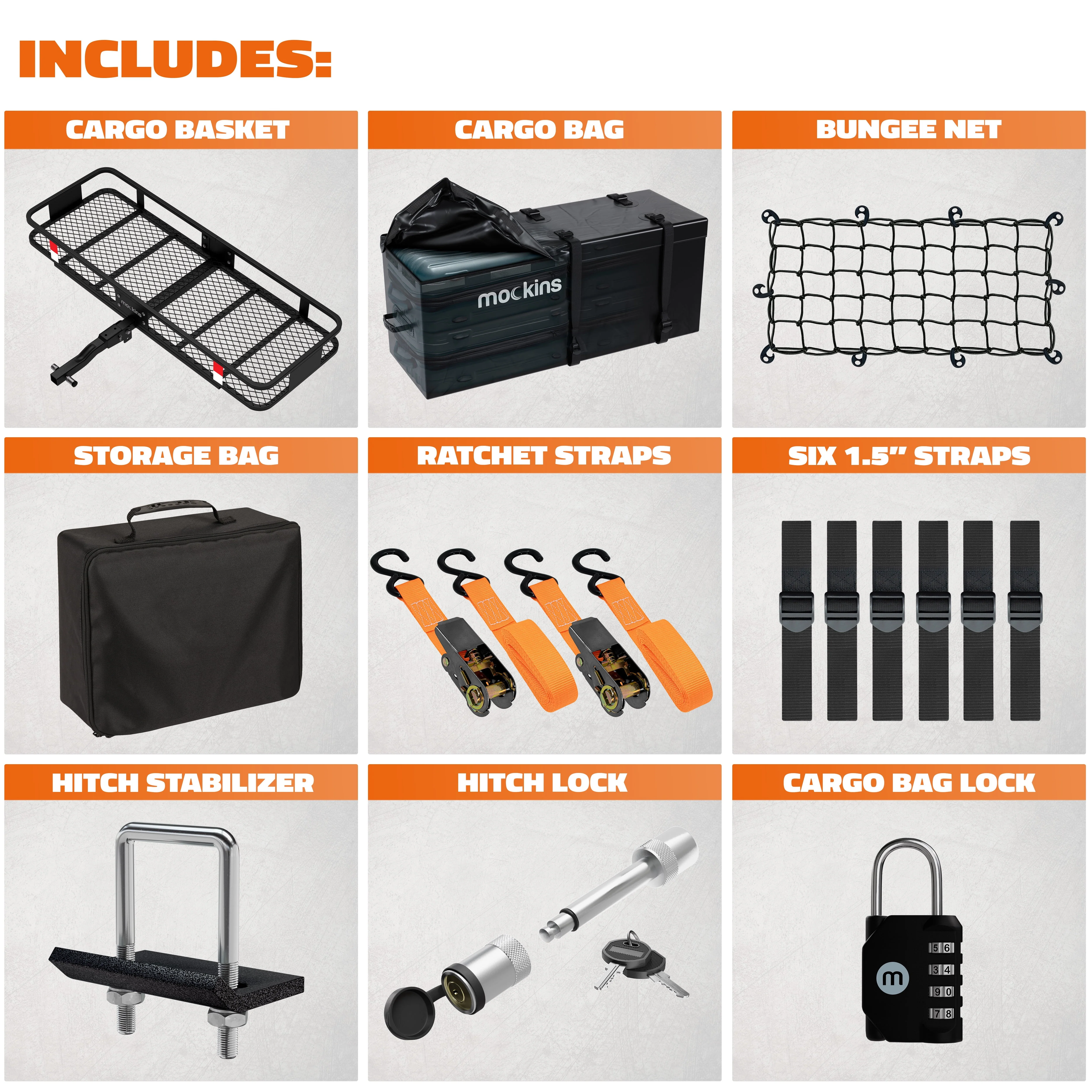 Mockins 60"x20"x6" Car Cargo Carrier Hitch Mount | 500 lbs Cap. Folding Hitch Basket with 16 CF Cargo Bag - Image 7