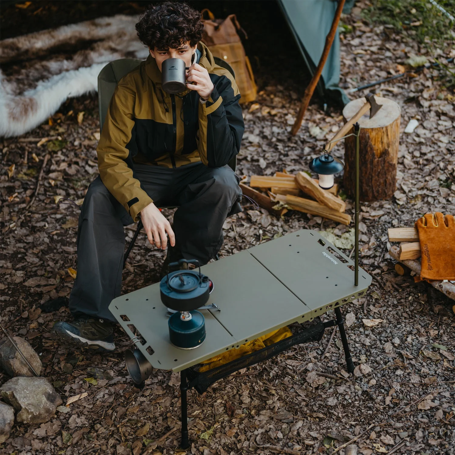 Naturehike, Portable Camping Table, Outdoor Detachable Tactical Camping Table, Lightweight Aluminium Camping Table with Light Pole, Adjustable Height - Image 20