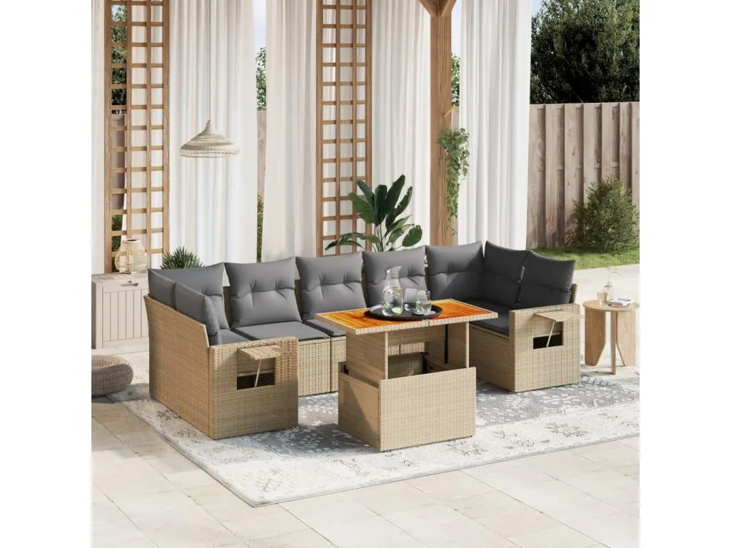 Juego de sofás de jardín con cojines beige 8 pzas ratán PE cdrg56382