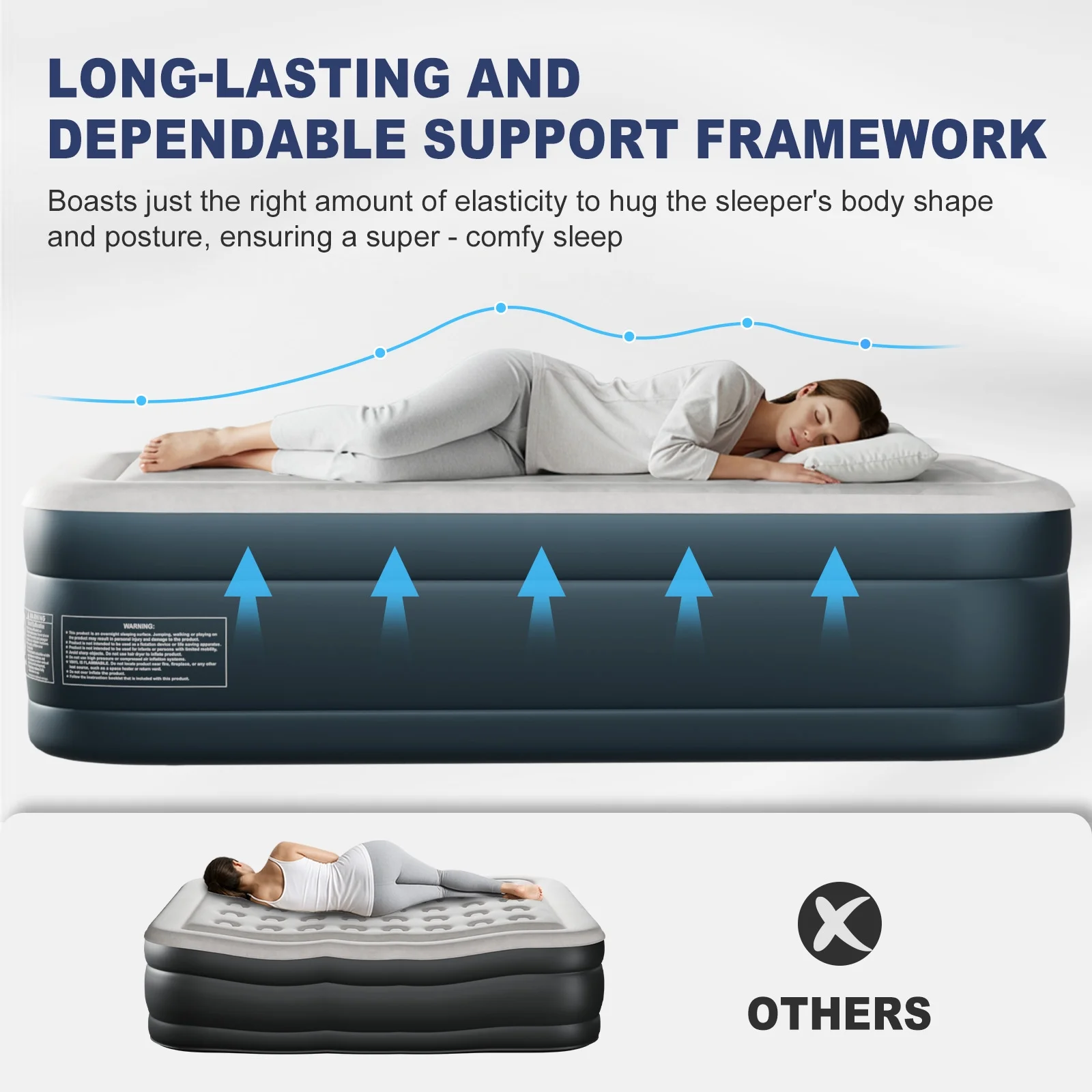 Zimtown 18" Twin Air Mattress with Two Chamber, Elevated Inflatable Bed with Built-in Pump, Protable Airbed for Outdoor Indoor Camping, Gray & White - Image 4