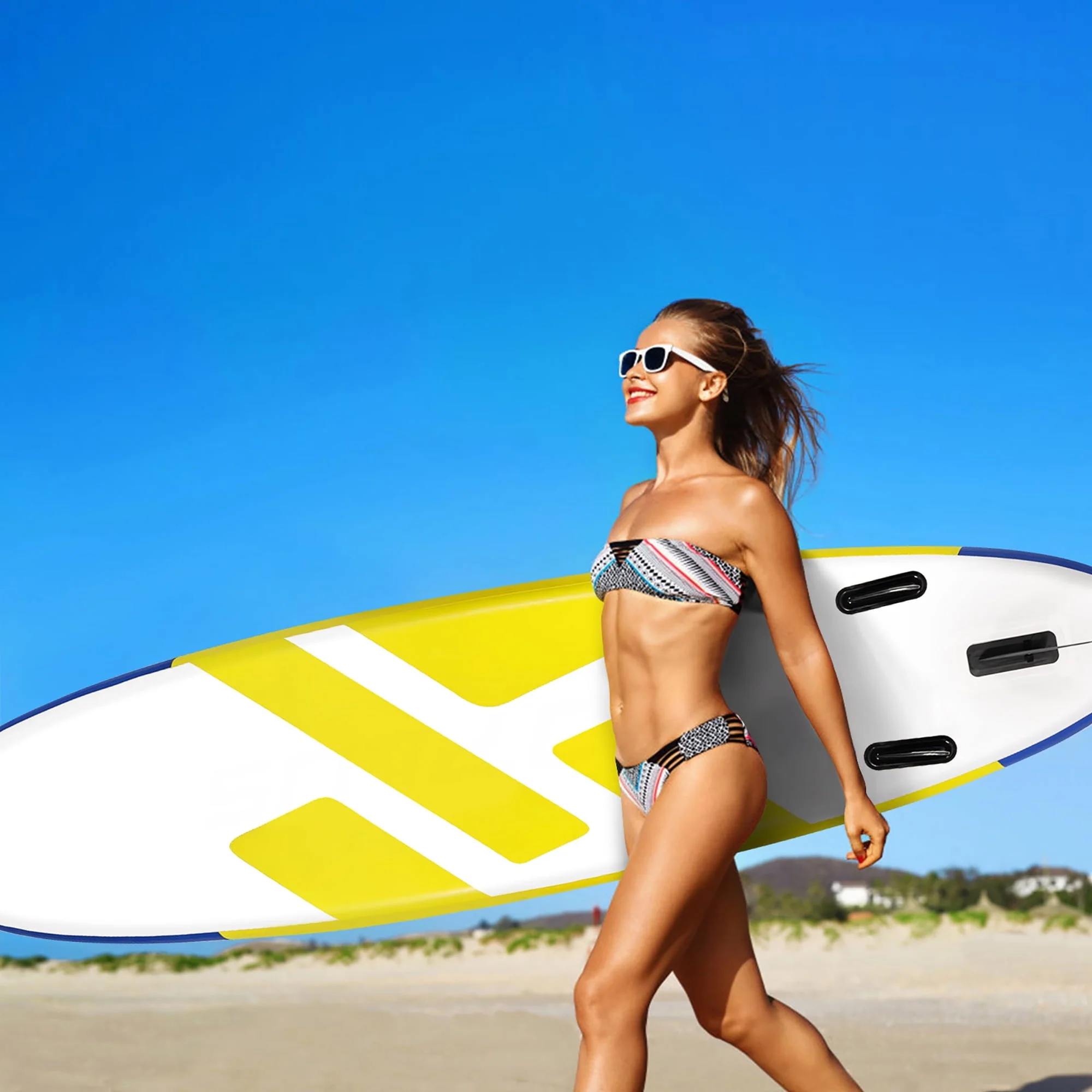 Goplus 11ft Inflatable Stand Up Paddle Board 6'' Thick W/Leash Backpack Aluminum Paddle Yellow - Image 4