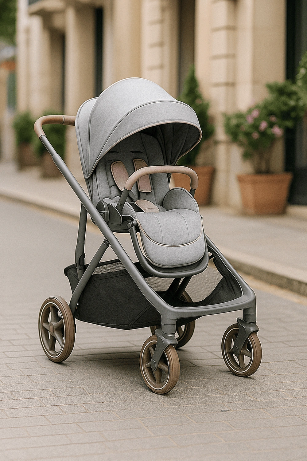 Cochecito de bebé, carrito plegable con respaldo ajustable en 4 posiciones y arnés de seguridad, hasta 22 kg, con capota extensible y cesta inferior, color gris, apto para 0 - 48 meses