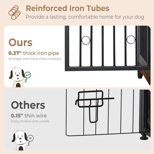 71'' Dog Crate Furniture for 2 Large Medium Dogs, XXL Wooden Indoor Double Crate Kennel Cage Large Breed with Door, TV Stand End Table with Divider, No Cushion,Brown