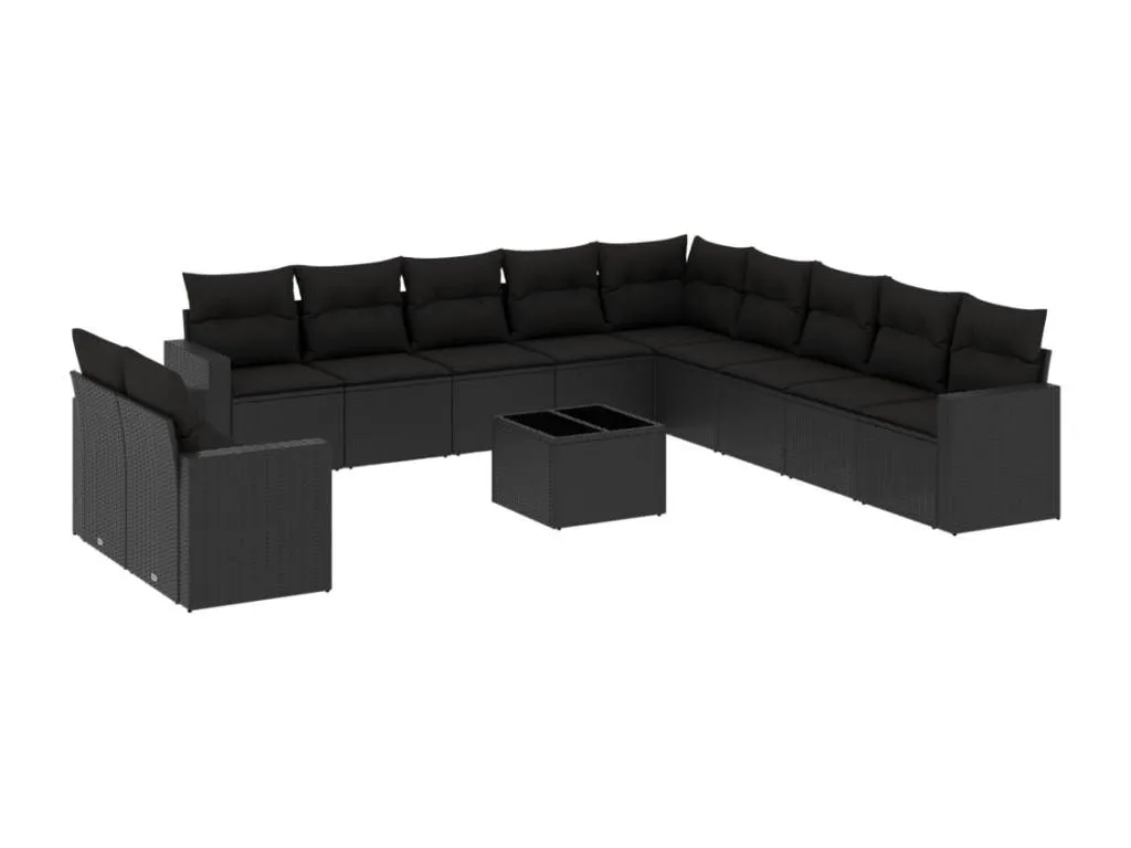 Set de sofás exteriores 12 piezas ratán sintético negro con cojines JD9426822