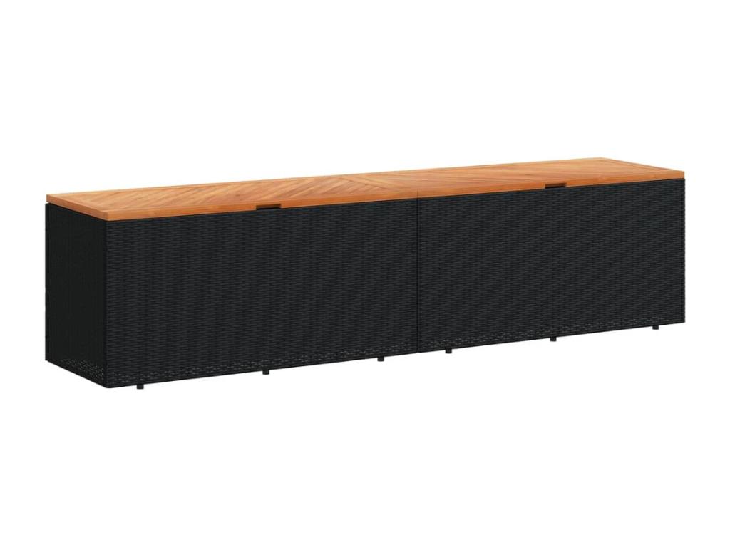 Prolenta Premium - Caja de almacenaje jardín madera acacia ratán negro 220x50x54cm