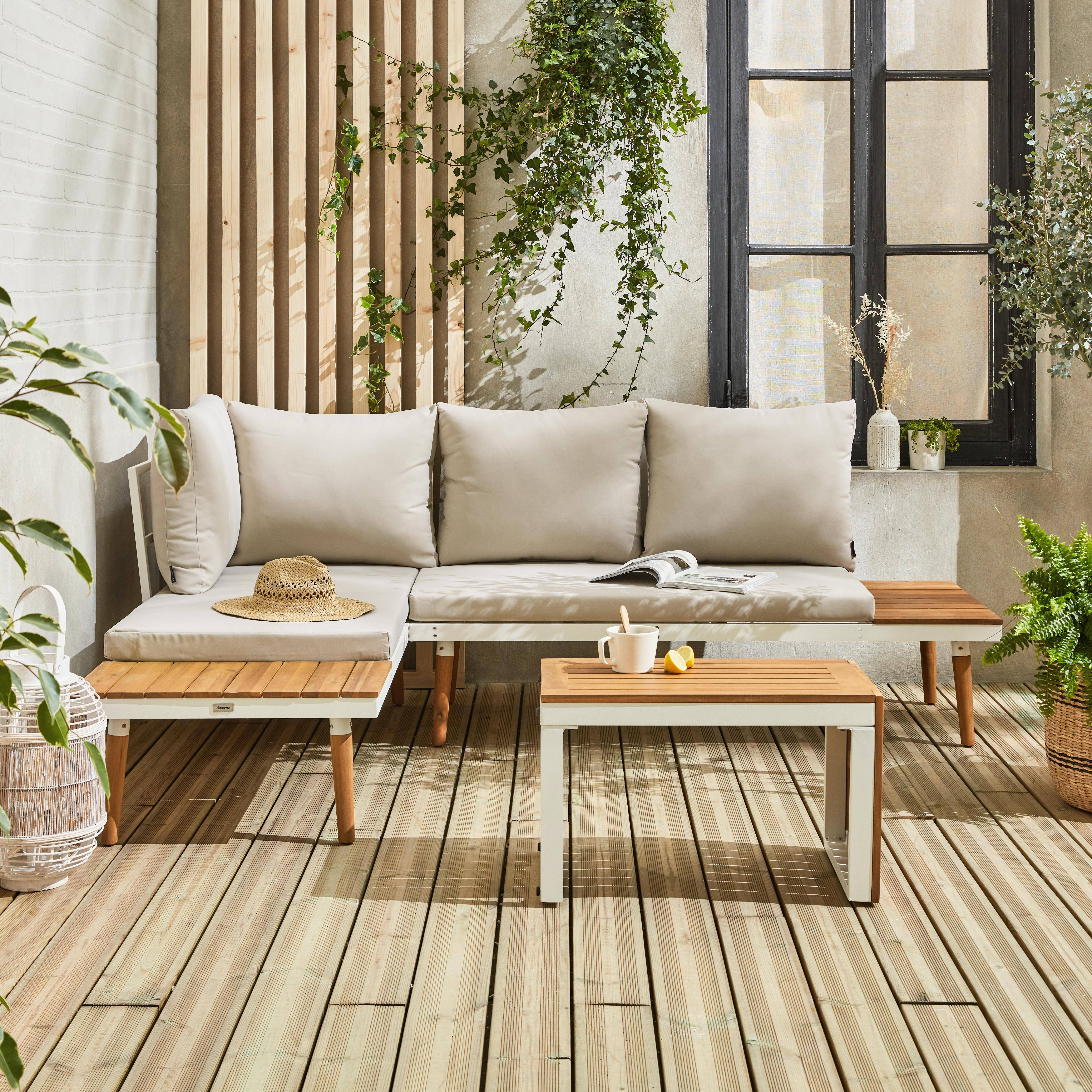 Sao Paulo - Conjunto de jardín en aluminio y en madera de acacia, 4 plazas