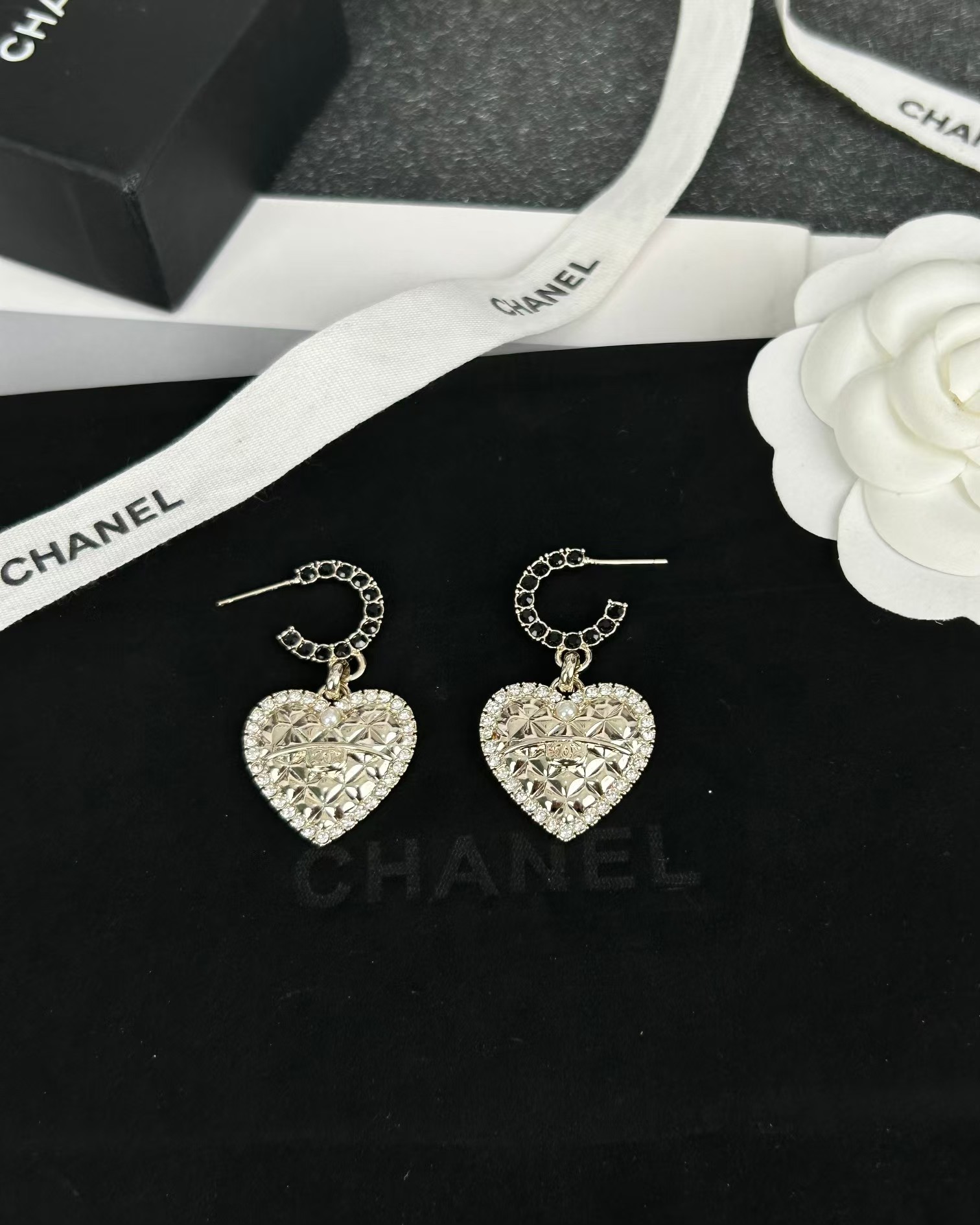 Chanel Hoop with Heart Dangle Earrings - Original Replica Club