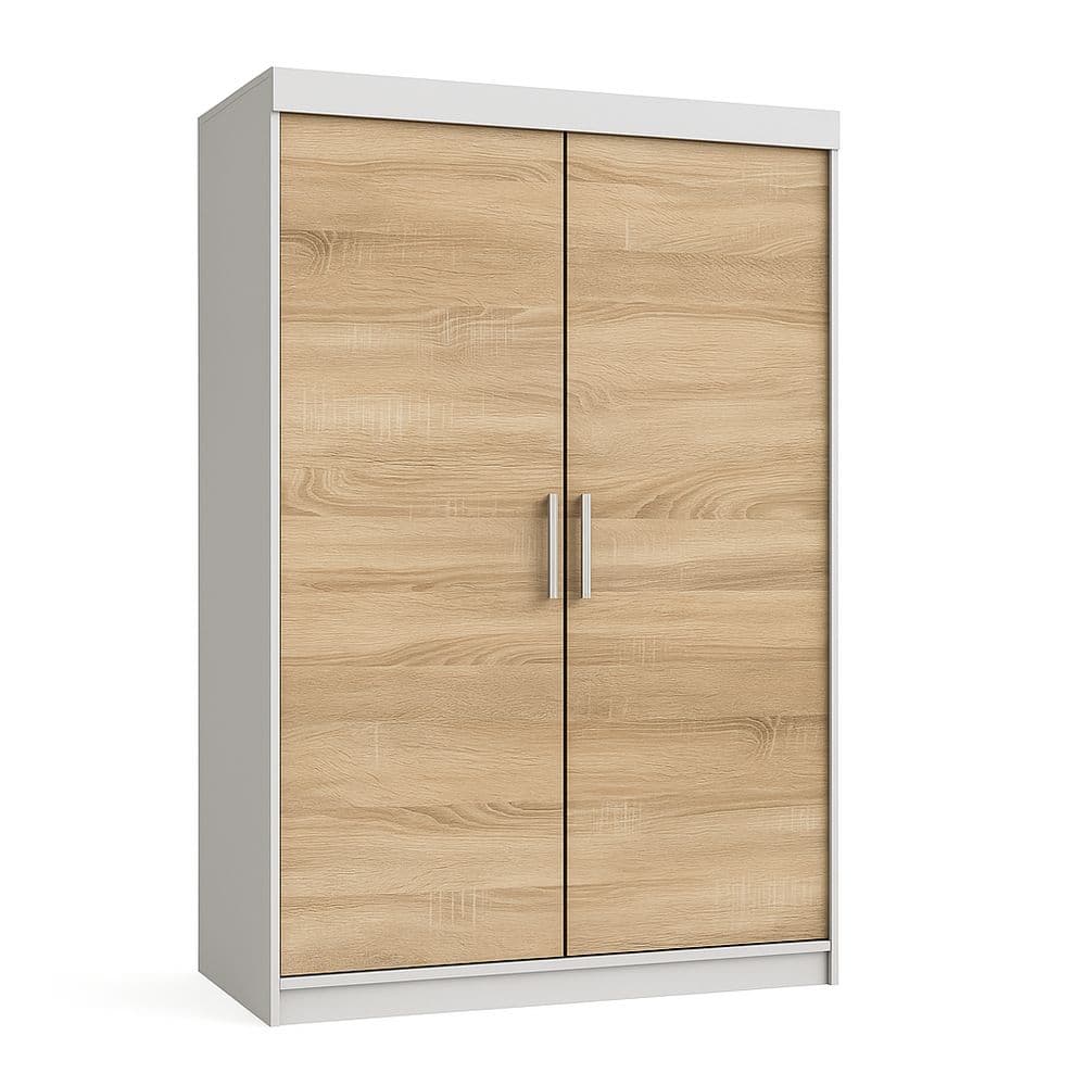 Armario de Dos Puertas 180x100x50 cm Blanco/Madera Gabinete Almacenamiento